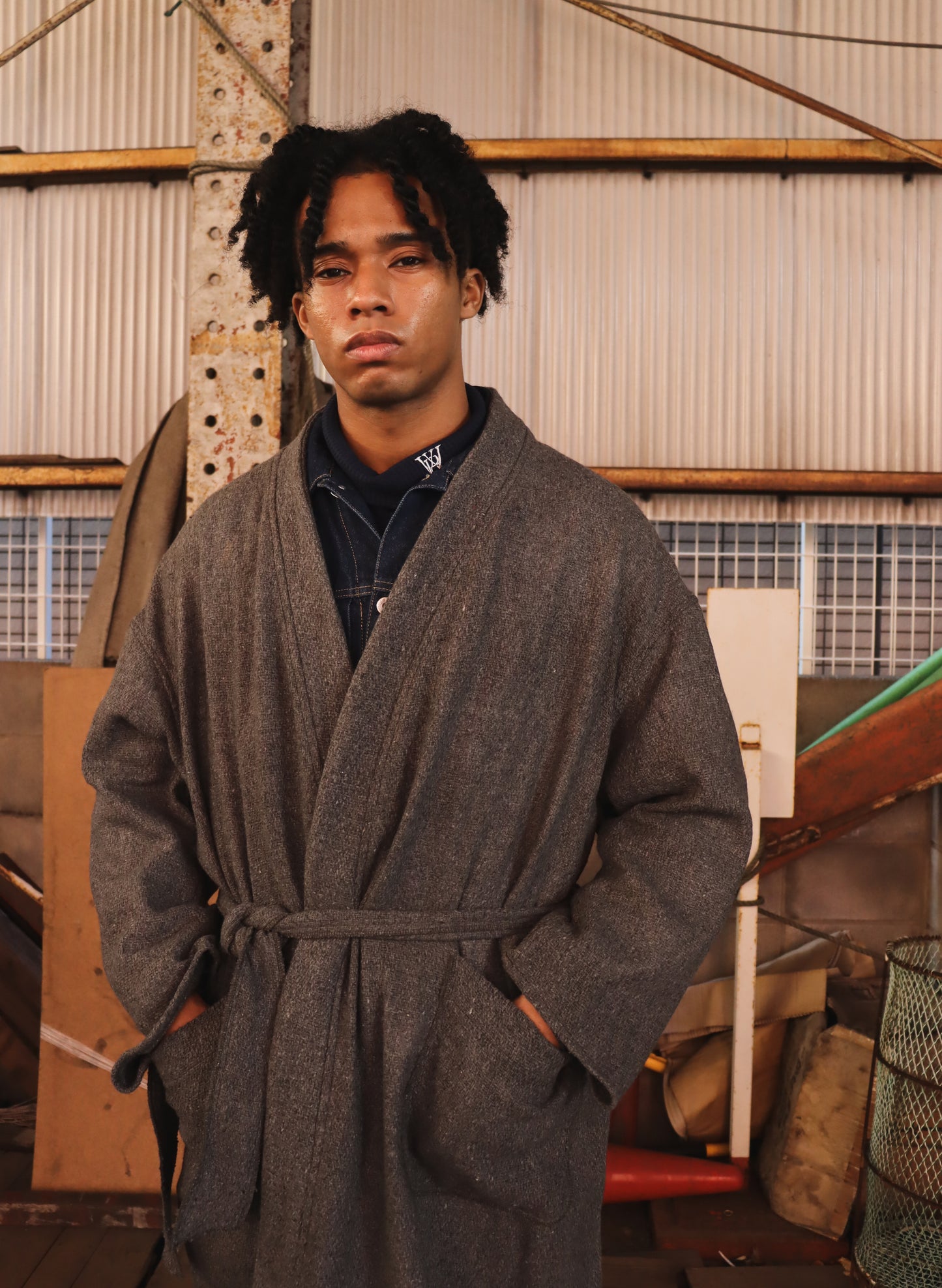 WOODBLOCK x Ichiryu made CUSTOMIZED WOOL BLANKET GOWN COAT  (WB-25AW-011)