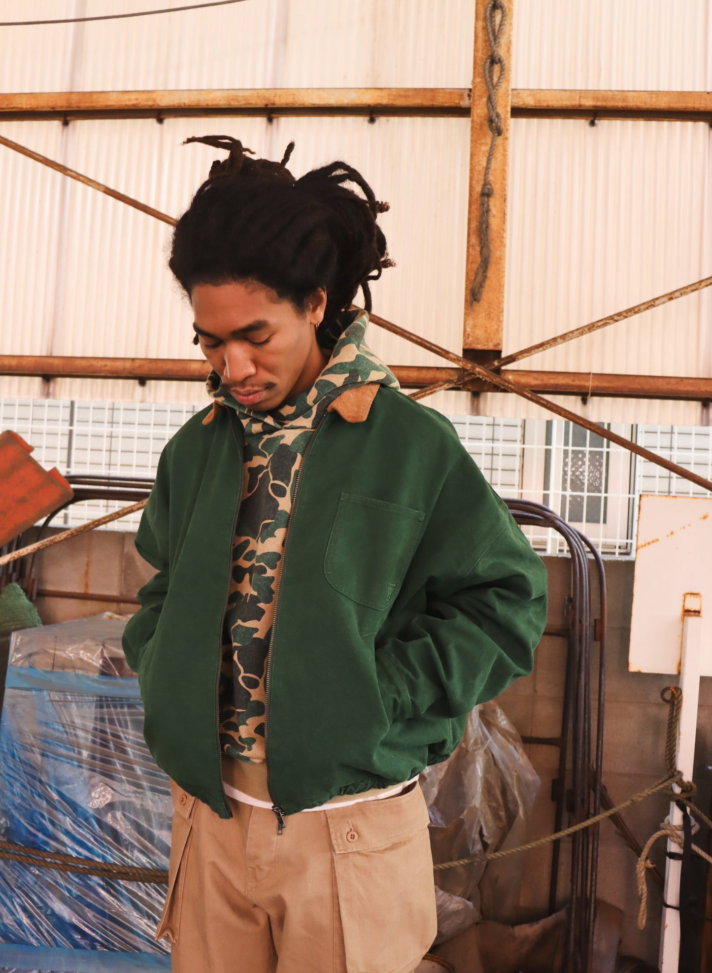 WOODBLOCK WIDE SLEEVE DUCK JACKET GREEN (WB-26SS-003)