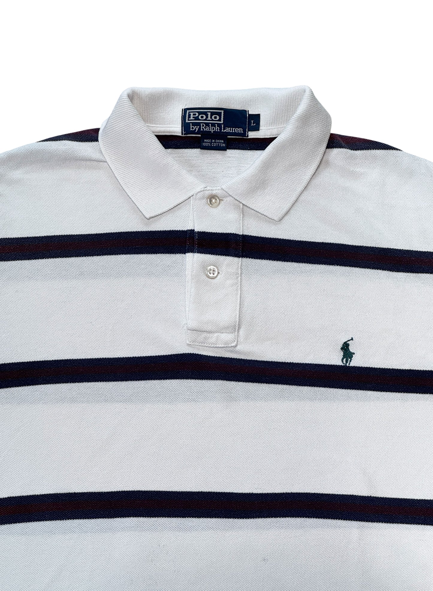(SUP-700) Polo Ralph Lauren BORDER POLO SHIRT - WHITE/BURGUNDY/NAVY