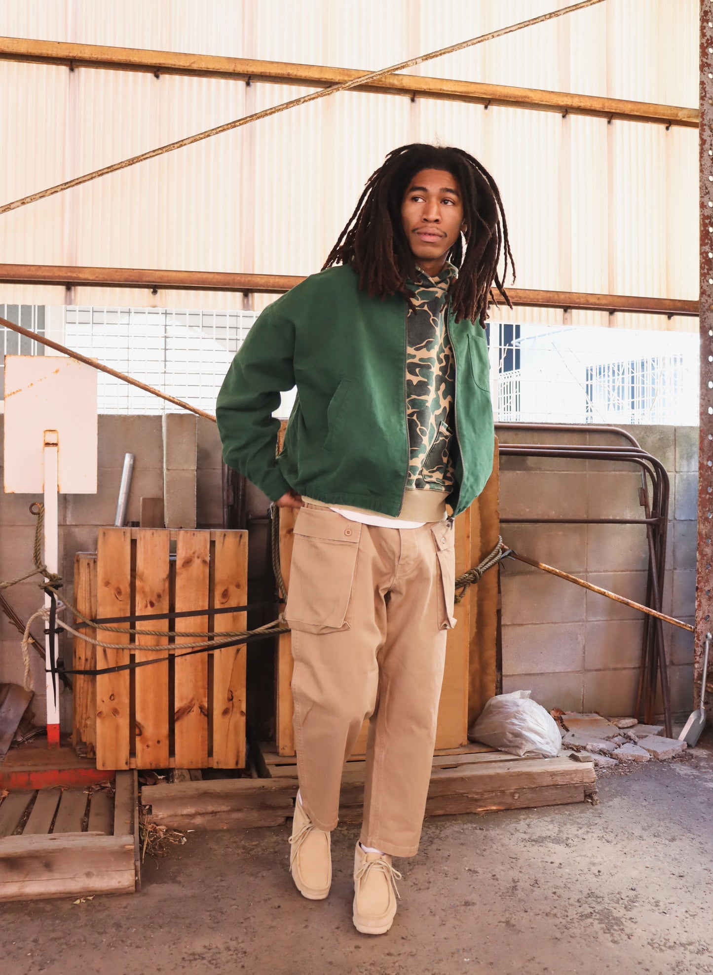 WOODBLOCK WIDE SLEEVE DUCK JACKET GREEN (WB-26SS-003)