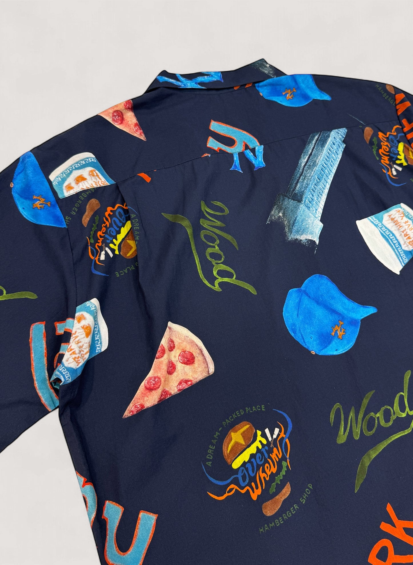 WOODBLOCK x OVERWHELM NEW YORK S/S OPEN COLLAR SHIRT NAVY(Graphic by TSUYOSHI YAMANAKA)(WB-25SS-017)