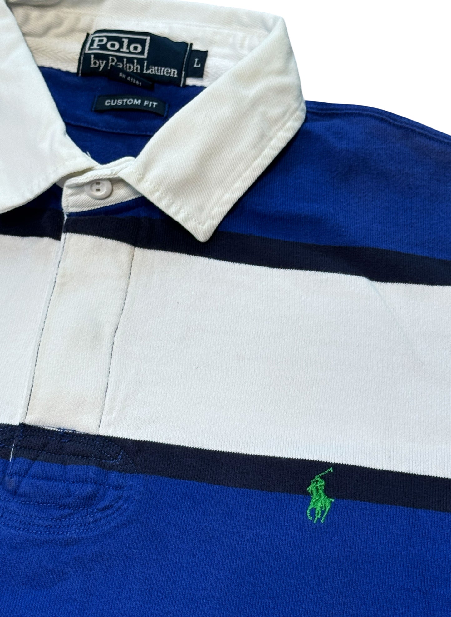 (SUP-703) Polo Ralph Lauren RUGBY SHIRT - WHITE/BLUE/NAVY