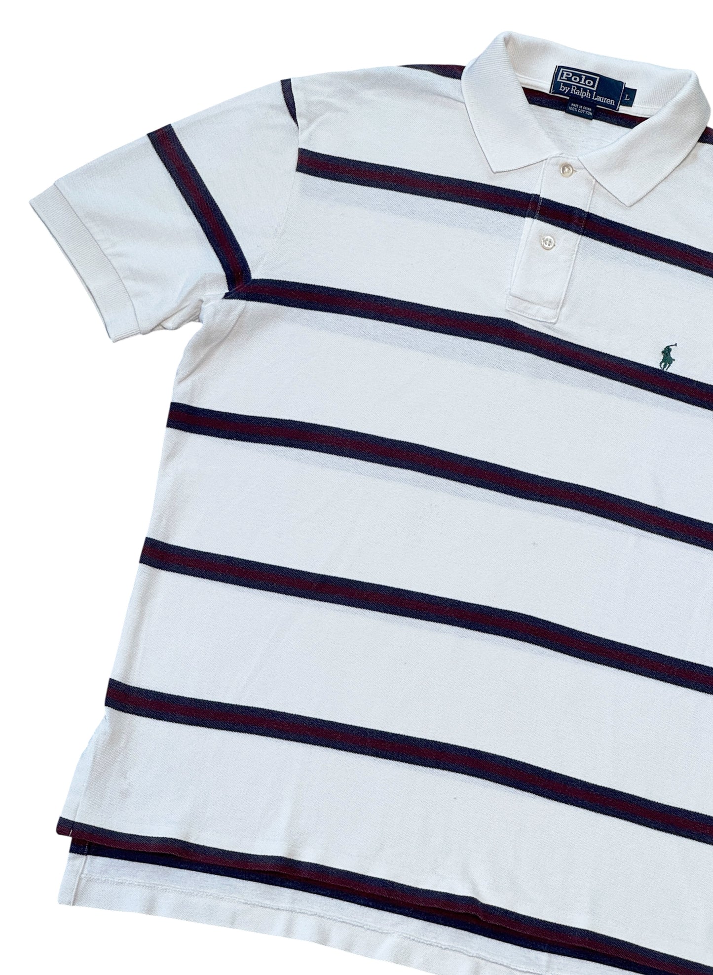 (SUP-700) Polo Ralph Lauren BORDER POLO SHIRT - WHITE/BURGUNDY/NAVY