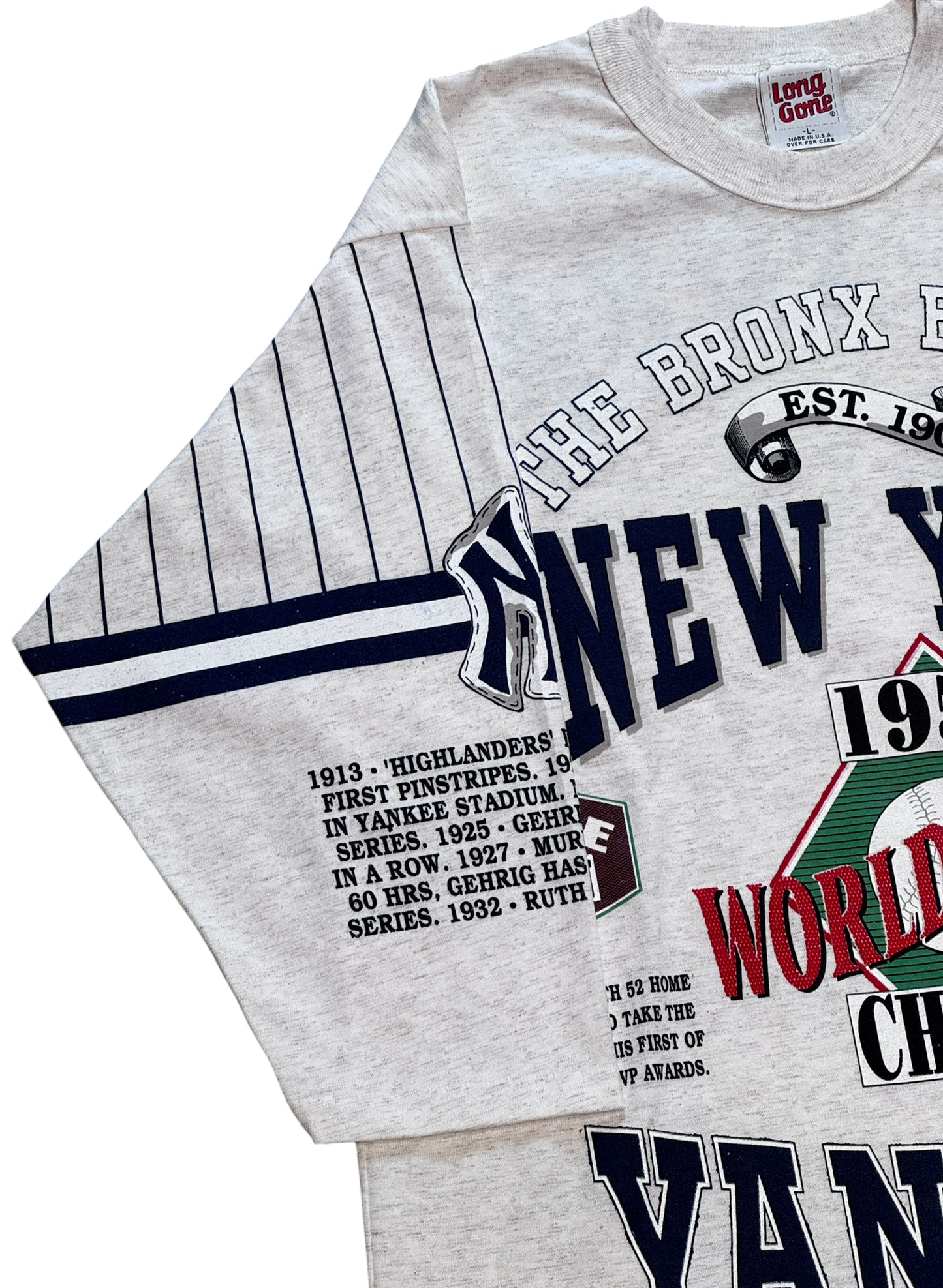 (SUP-759) DEADSTOCK MLB 1956 NEW YORK YANKEES 3/4 SLEEVE TEE - MADE IN U.S.A.