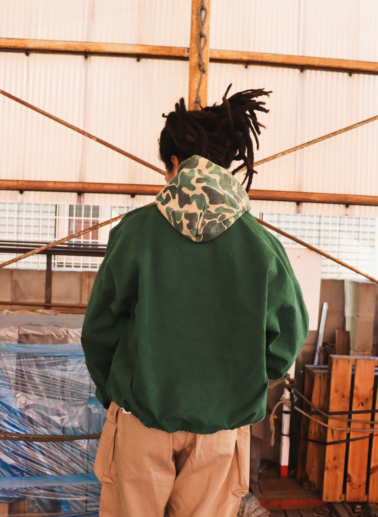 WOODBLOCK WIDE SLEEVE DUCK JACKET GREEN (WB-26SS-003)