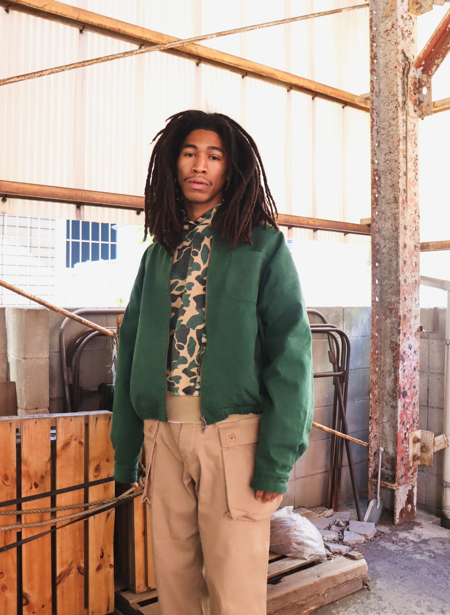 WOODBLOCK WIDE SLEEVE DUCK JACKET GREEN (WB-26SS-003)