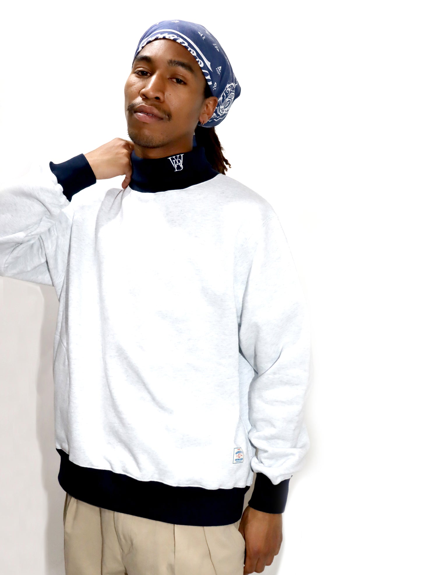 WOODBLOCK SWEAT TURTLE NECK ASH GREY/NAVY (WB-25SS-003)