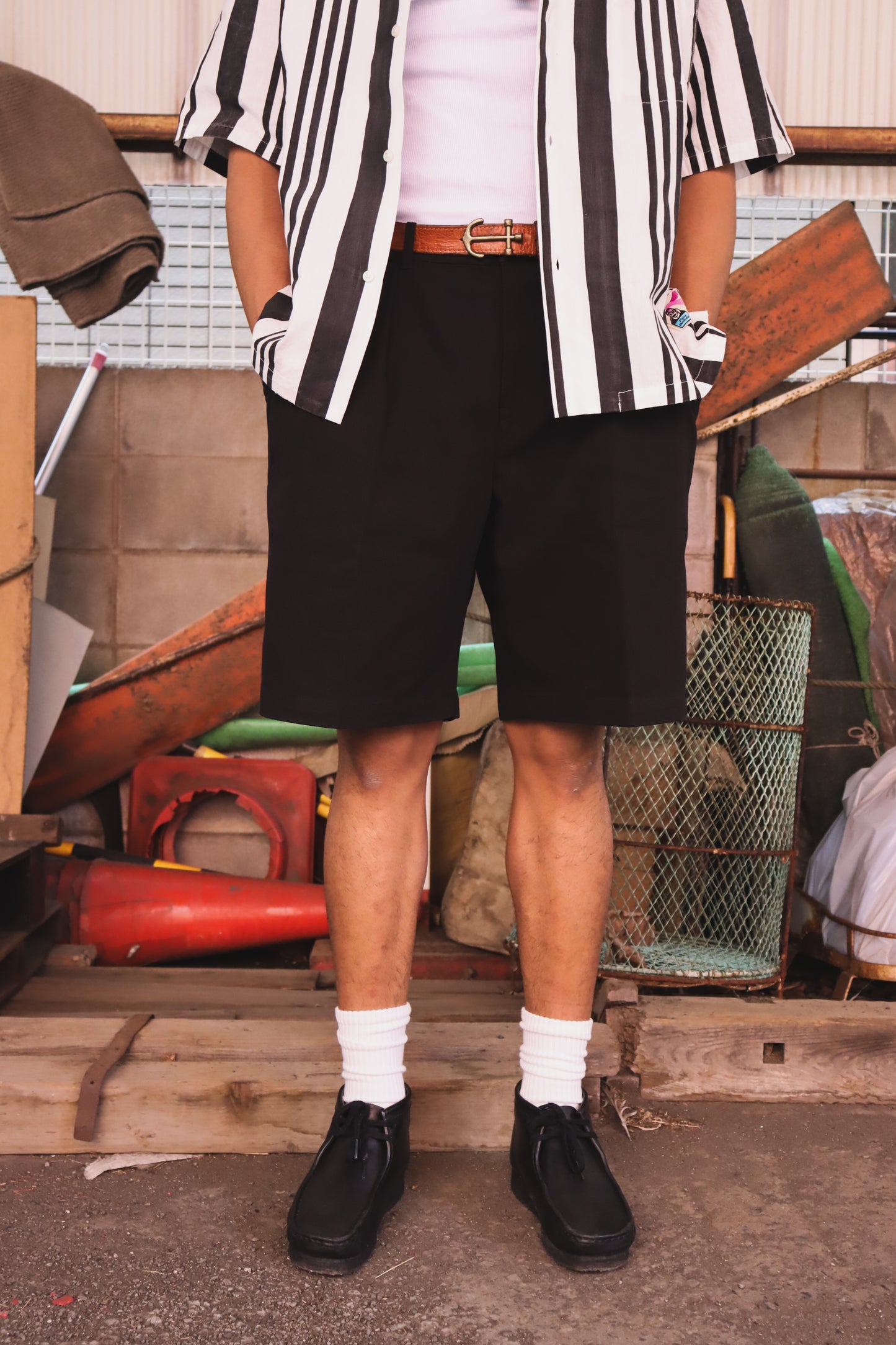 WOODBLOCK 2TUCK CHINO SHORT PANT BLACK (WB-26SS-017)