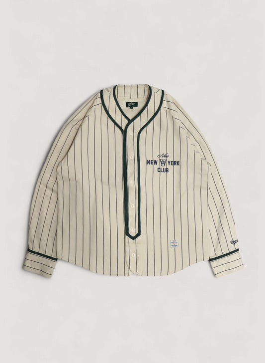 WOODBLOCK × NEW NEW YORK CLUB BASEBALL SHIRT NATURAL/NAVY/GREEN (WB-24AW-013)