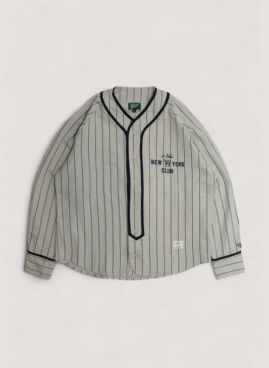 WOODBLOCK × NEW NEW YORK CLUB PINSTRIPE BASEBALL SHIRT GREY/NAVY(WB-24AW-013)