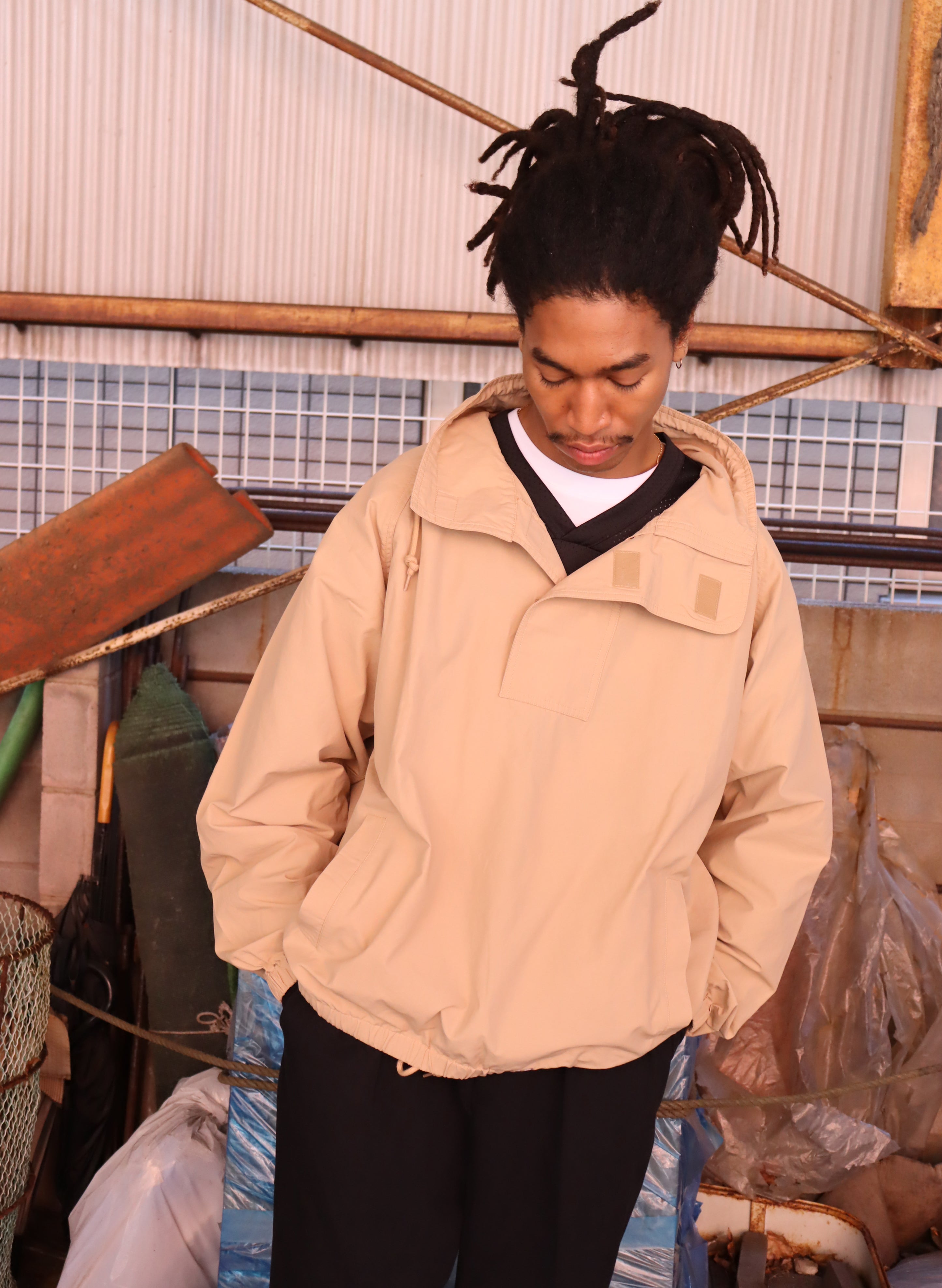 WOODBLOCK COTTON NYLON PULLOVER ANORAK BEIGE (WB-26SS-006)