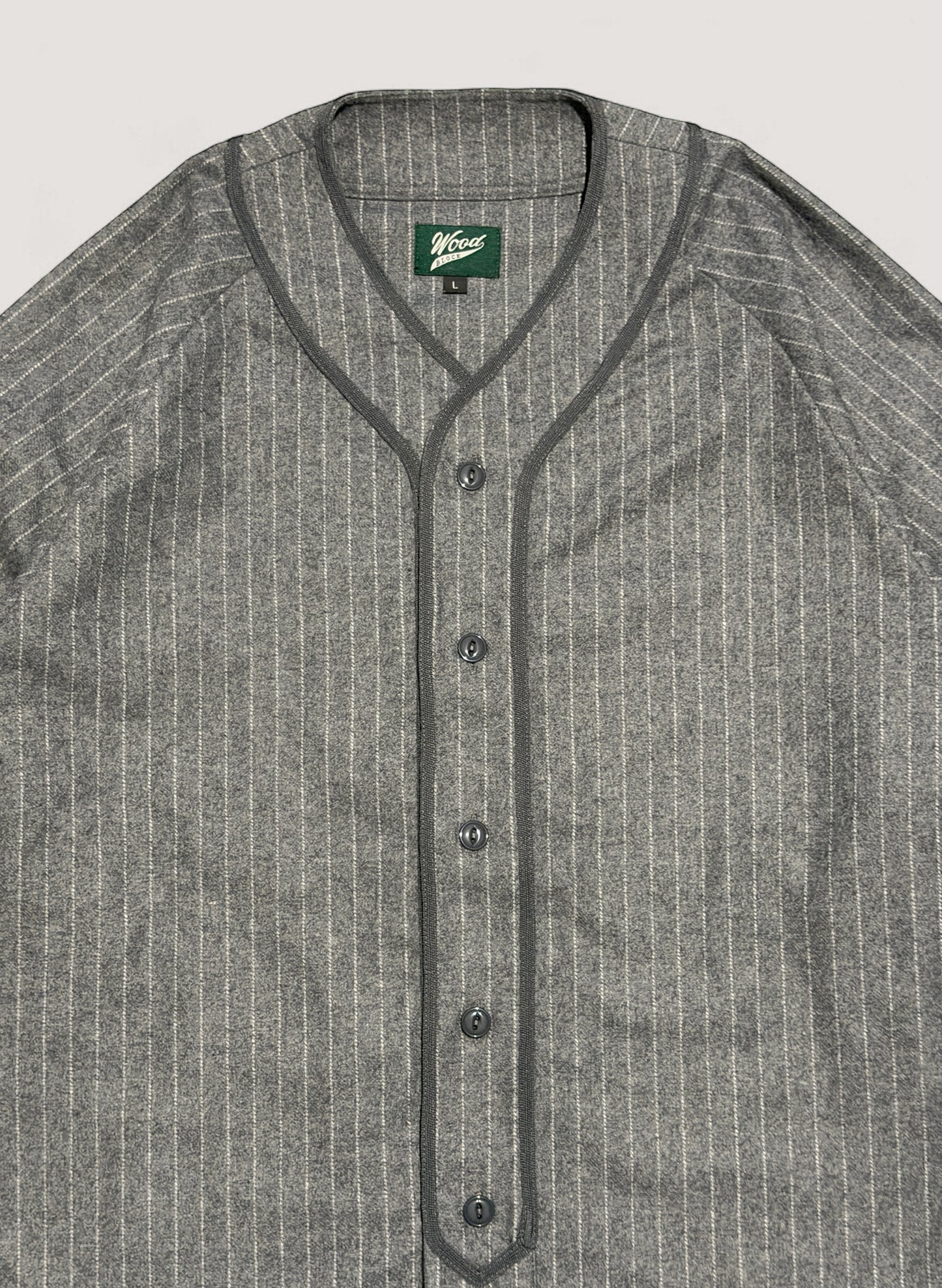 WOODBLOCK WOOL STRIPE BASEBALL SHIRT GREY STRIPE (WB-25AW-008)