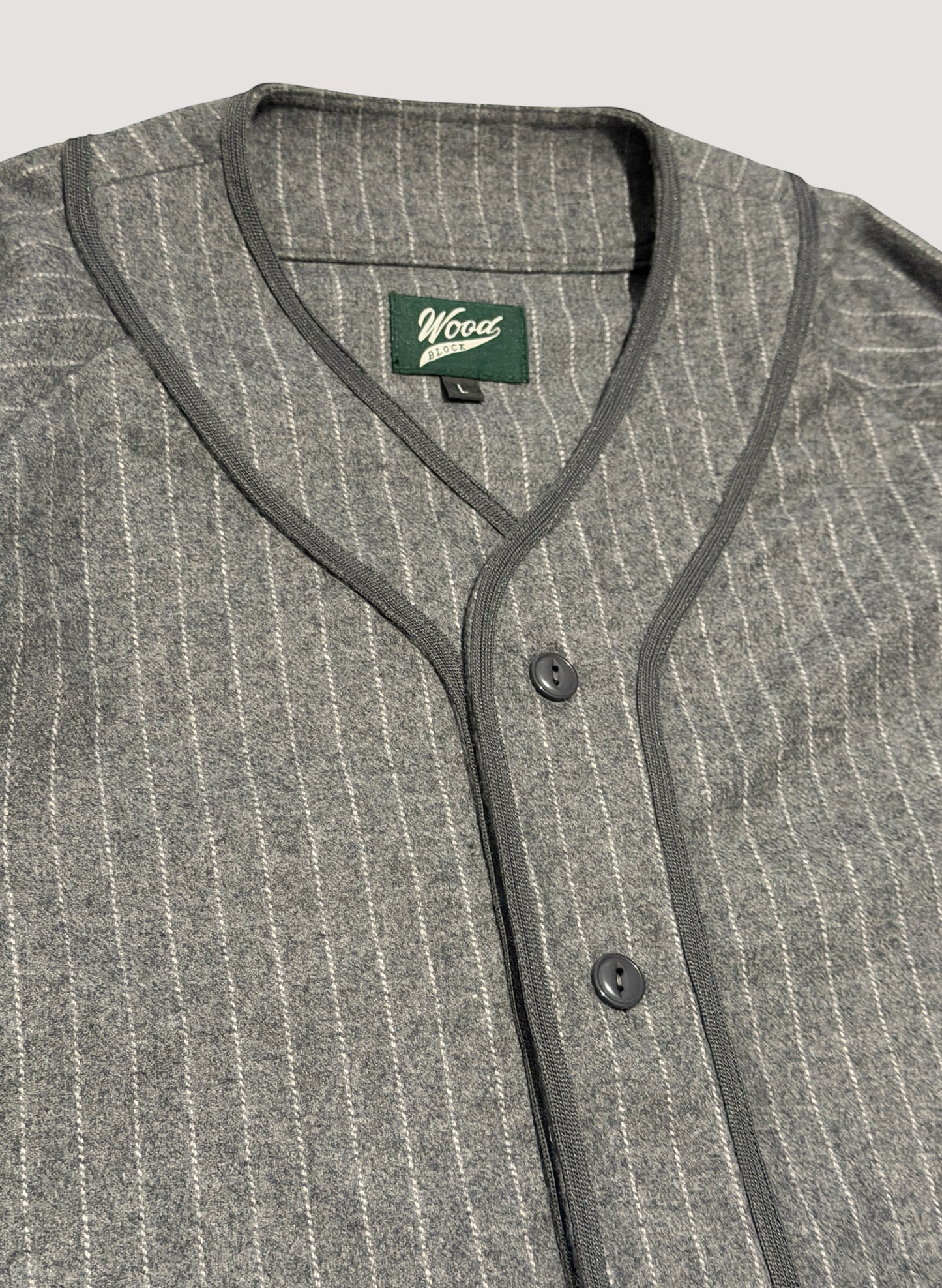 WOODBLOCK WOOL STRIPE BASEBALL SHIRT GREY STRIPE (WB-25AW-008)