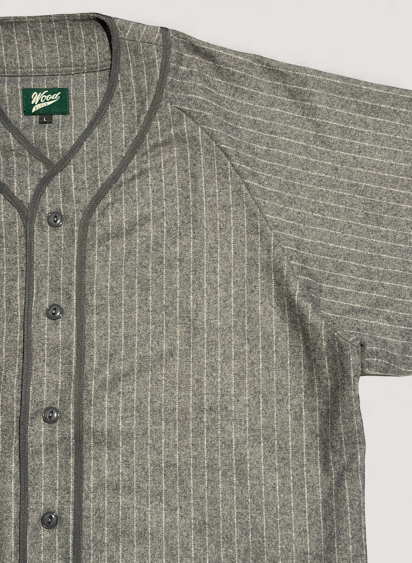 WOODBLOCK WOOL STRIPE BASEBALL SHIRT GREY STRIPE (WB-25AW-008)