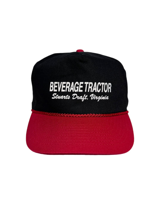 (SUP-220) VINTAGE TRUCKER CAP BEVERAGE TRACTOR - BLACK/RED