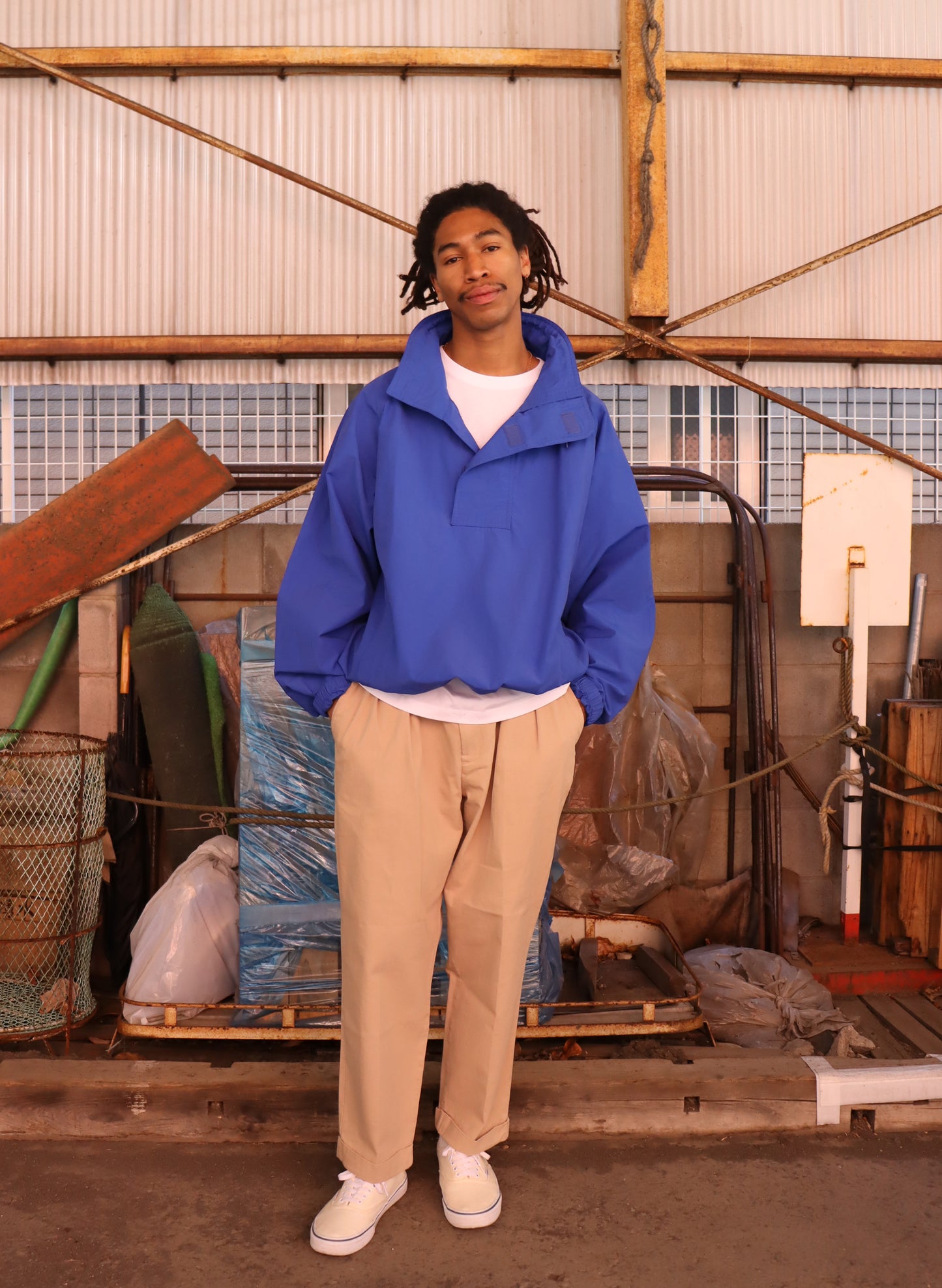 WOODBLOCK COTTON NYLON PULLOVER ANORAK BLUE (WB-26SS-006)