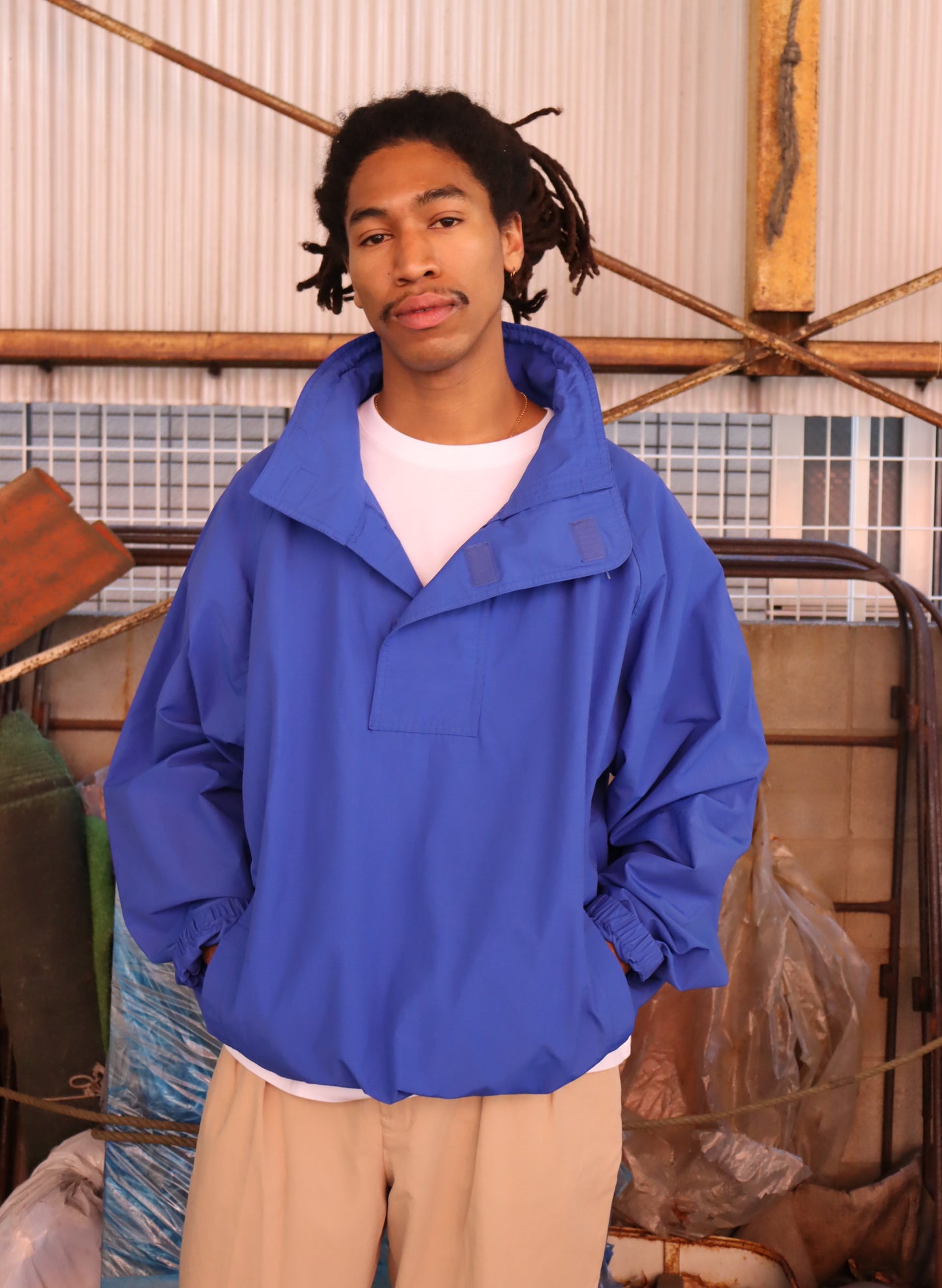 WOODBLOCK COTTON NYLON PULLOVER ANORAK BLUE (WB-26SS-006)