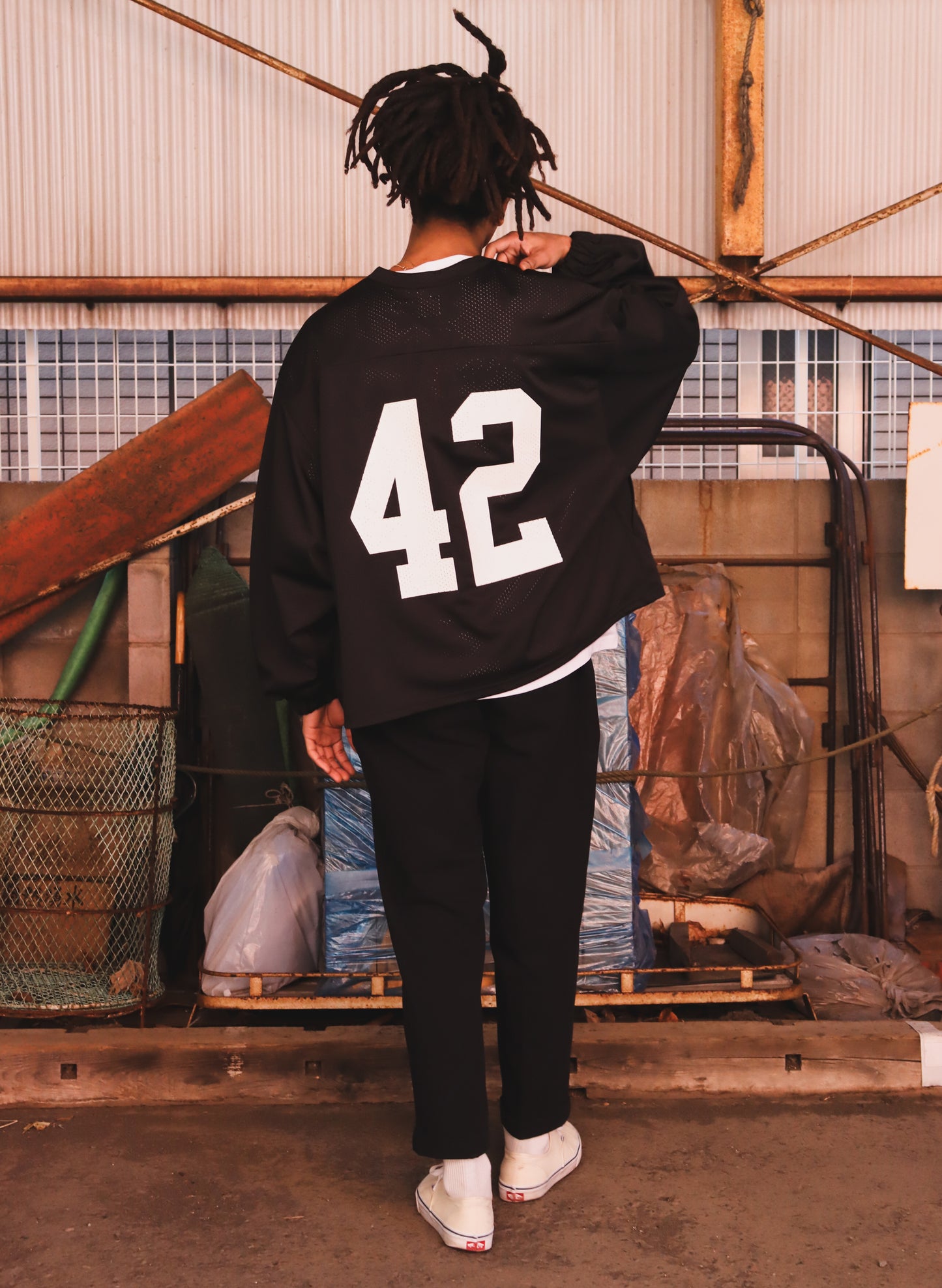 WOODBLOCK 42 MESH FOOTBALL LS SHIRT BLACK/WHITE (WB-26SS-007)