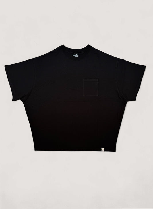 WOODBLOCK S/S WIDE TAPERED SILHOUETTE POCKET T-SHIRT BLACK(WB-25SS-014)