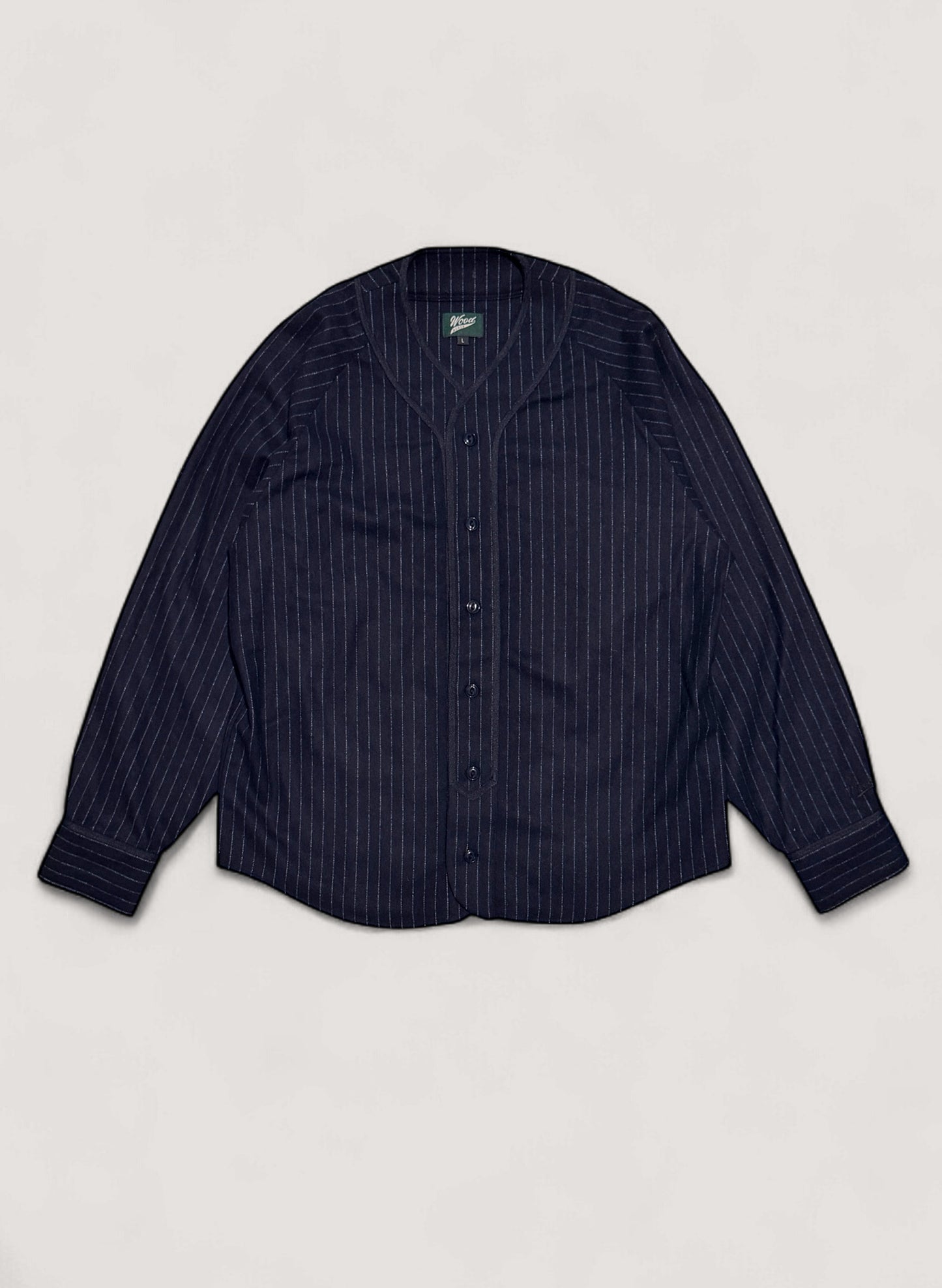 WOODBLOCK WOOL STRIPE BASEBALL SHIRT NAVY STRIPE (WB-25AW-008)