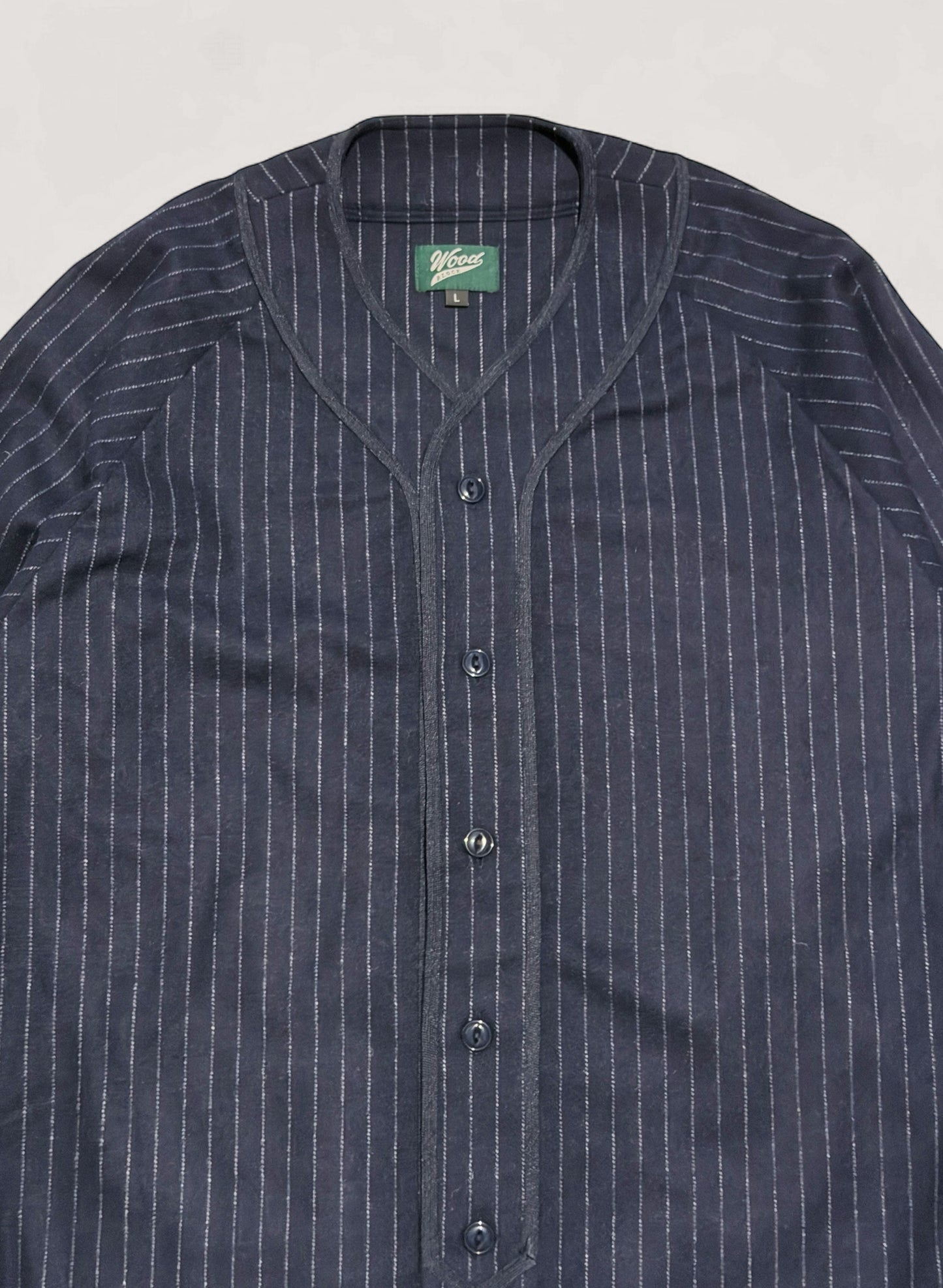 WOODBLOCK WOOL STRIPE BASEBALL SHIRT NAVY STRIPE (WB-25AW-008)