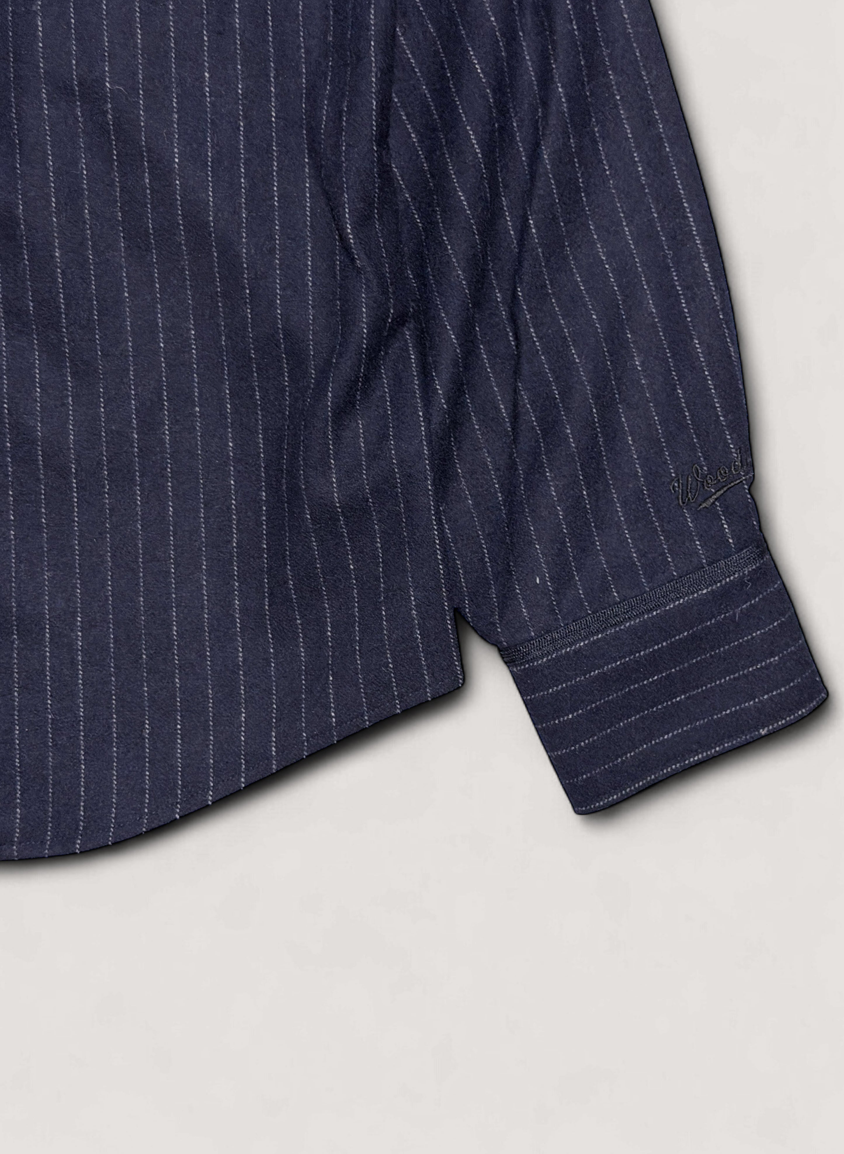 WOODBLOCK WOOL STRIPE BASEBALL SHIRT NAVY STRIPE (WB-25AW-008)