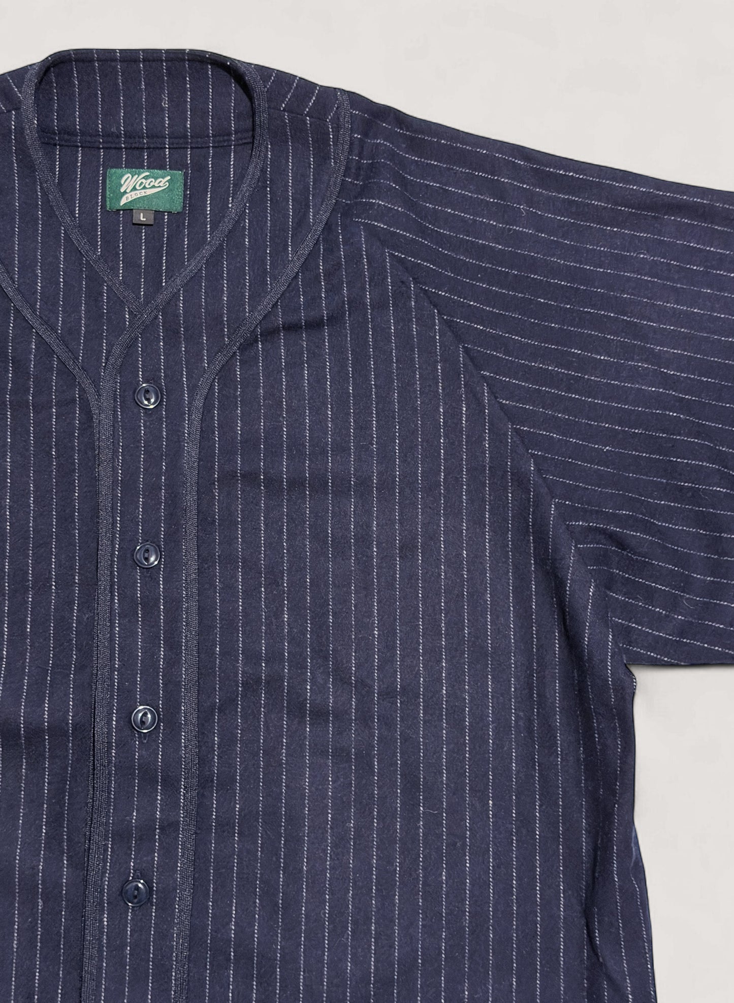 WOODBLOCK WOOL STRIPE BASEBALL SHIRT NAVY STRIPE (WB-25AW-008)