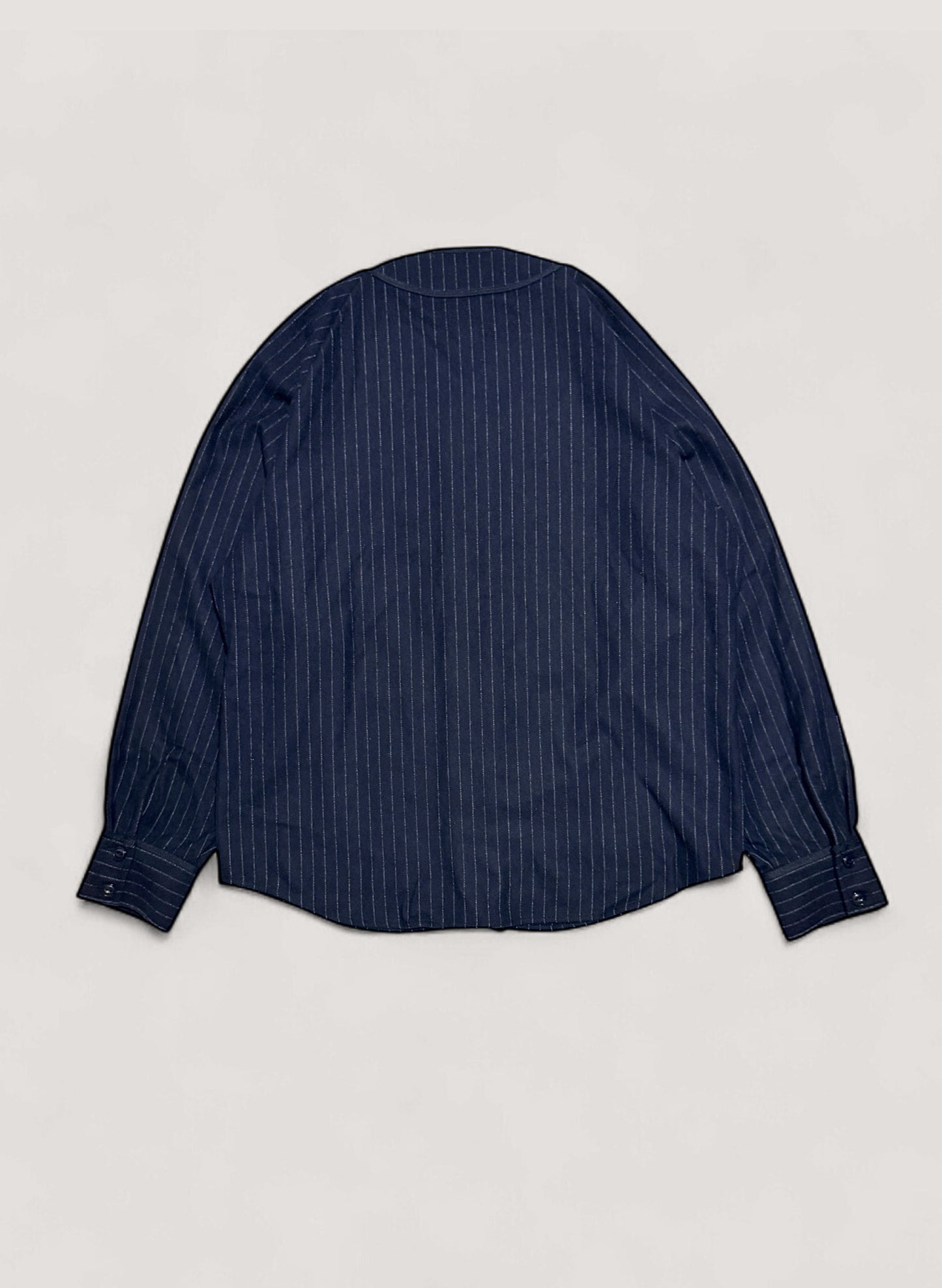 WOODBLOCK WOOL STRIPE BASEBALL SHIRT NAVY STRIPE (WB-25AW-008)