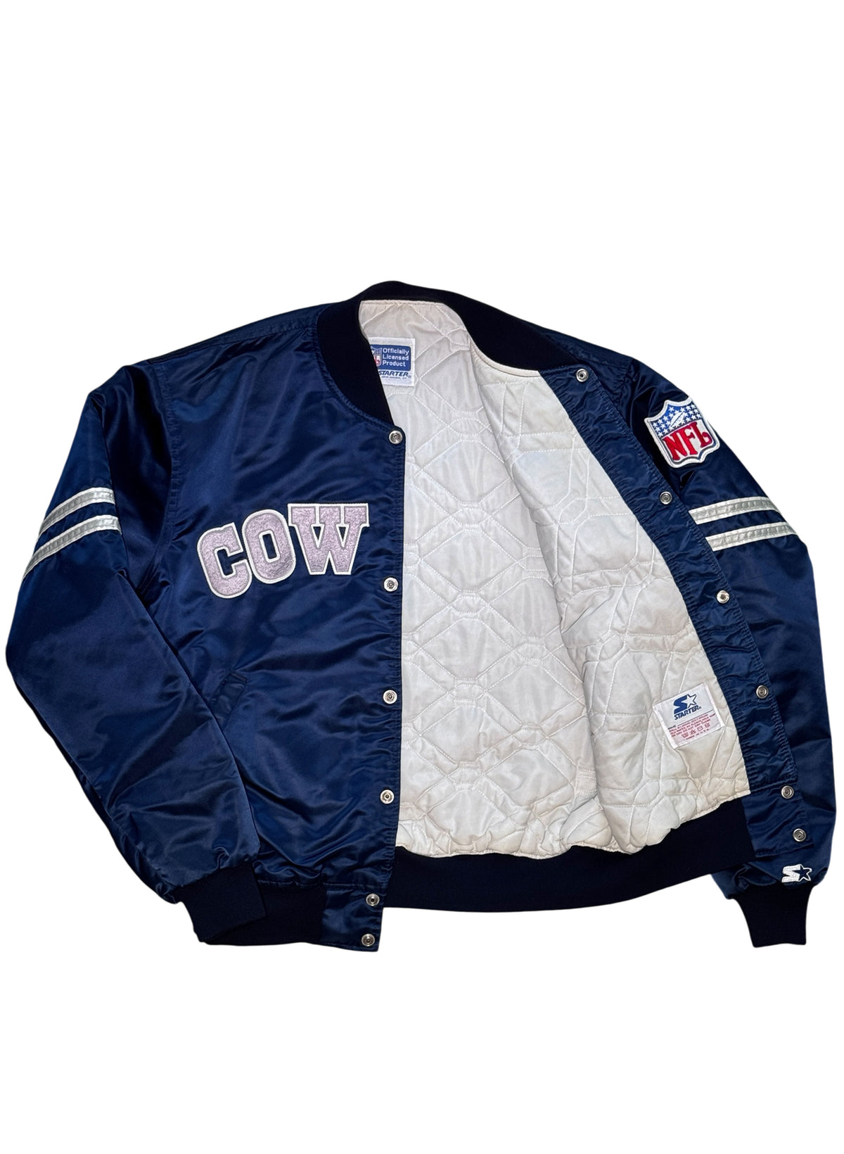 (SUP-819) STARTER NFL DALLAS COWBOYS NYLON QUILTING STADIUM JACKET - L - MADE IN U.S.A.