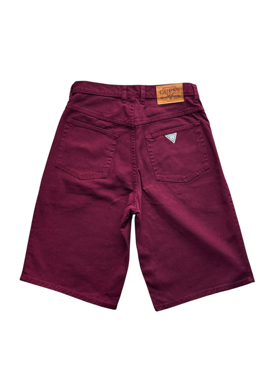 (SUP-387) DEADSTOCK GUESS DENIM JORTS "BURGUNDY" - MADE IN U.S.A. (w30)
