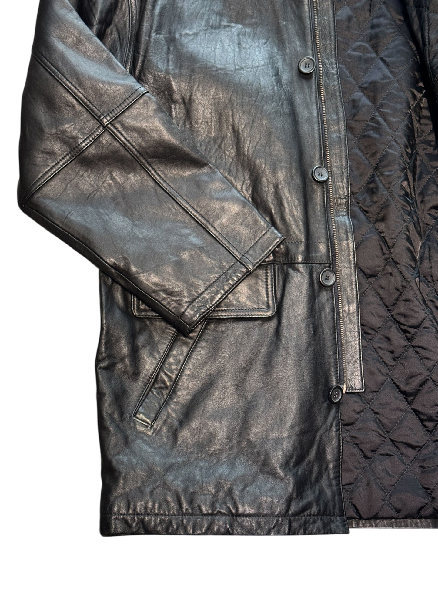 (SUP-560) W DOPIO LEATHER QUILTING HALF COAT