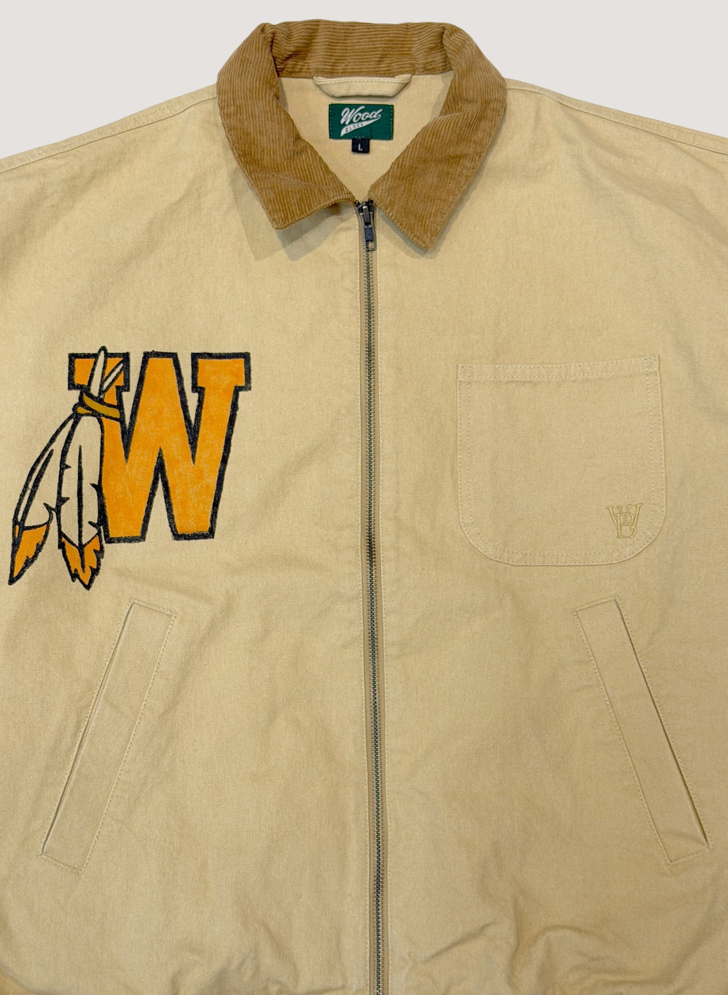 WOODBLOCK CUSTOMIZED STAMP&PAINT WIDE SLEEVE DUCK JACKET BEIGE (WB-26SS-004)