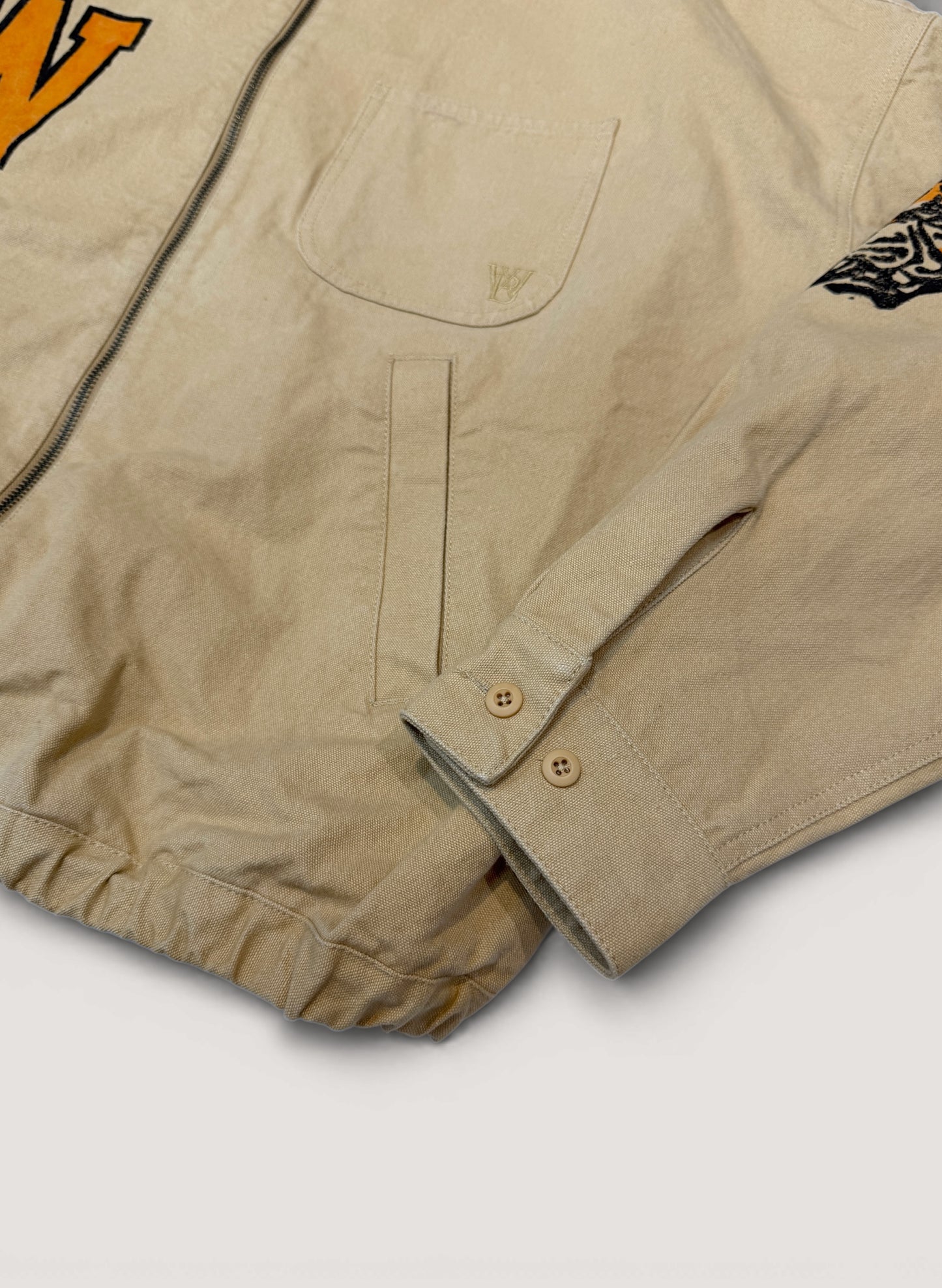 WOODBLOCK CUSTOMIZED STAMP&PAINT WIDE SLEEVE DUCK JACKET BEIGE (WB-26SS-004)