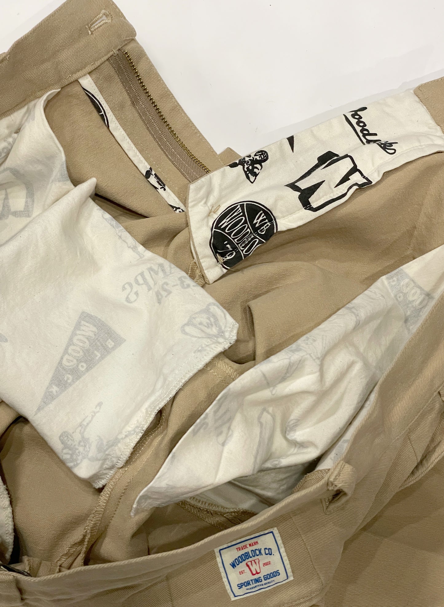 WOODBLOCK 2STAMP PAINT CUSTOMIZED 2TUCK CHINO TROUSERS KHAKI (WB-26SS-011)