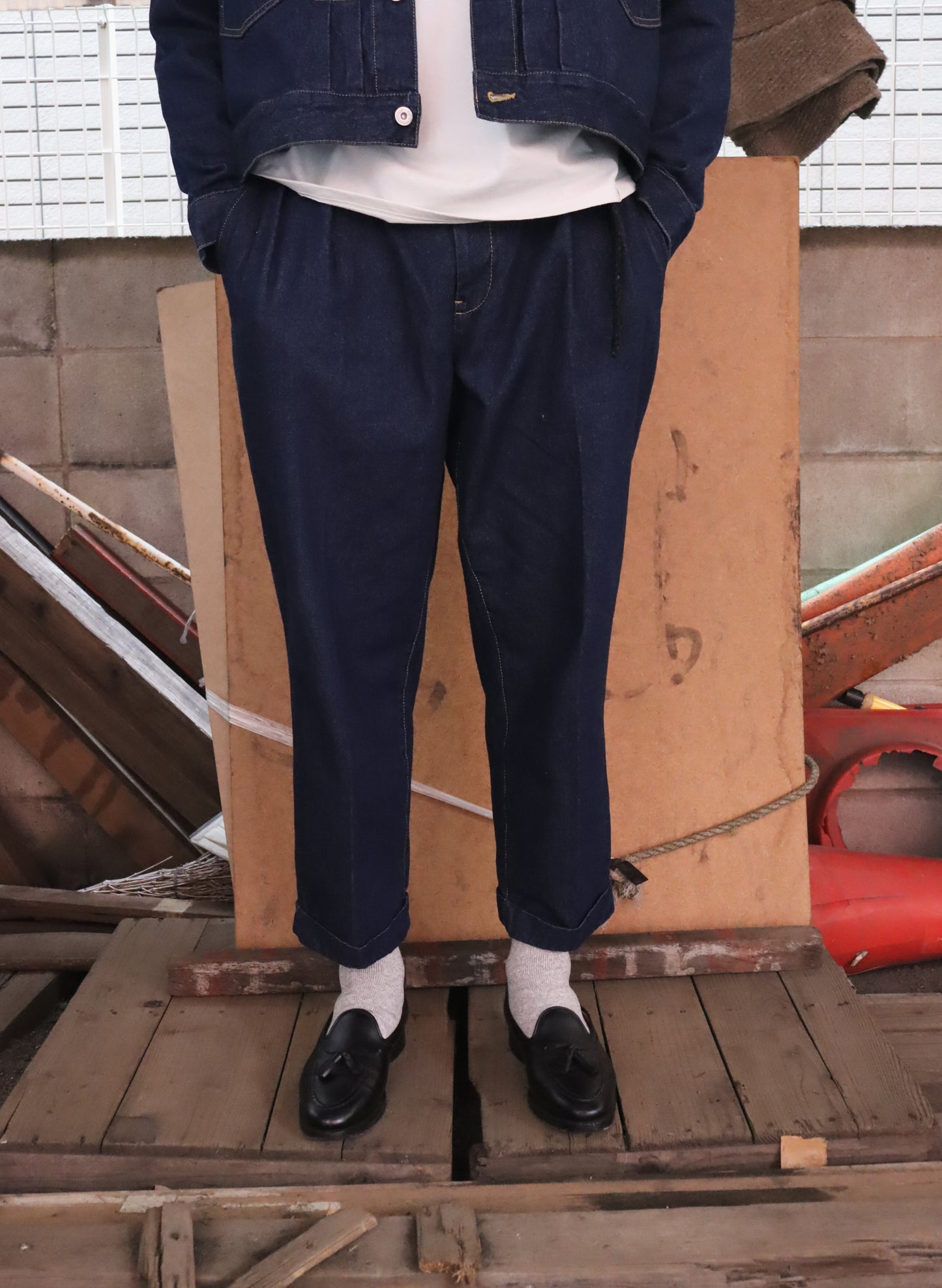 WOODBLOCK 2TUCK DENIM TROUSER DARK INDIGO (WB-25AW-007)