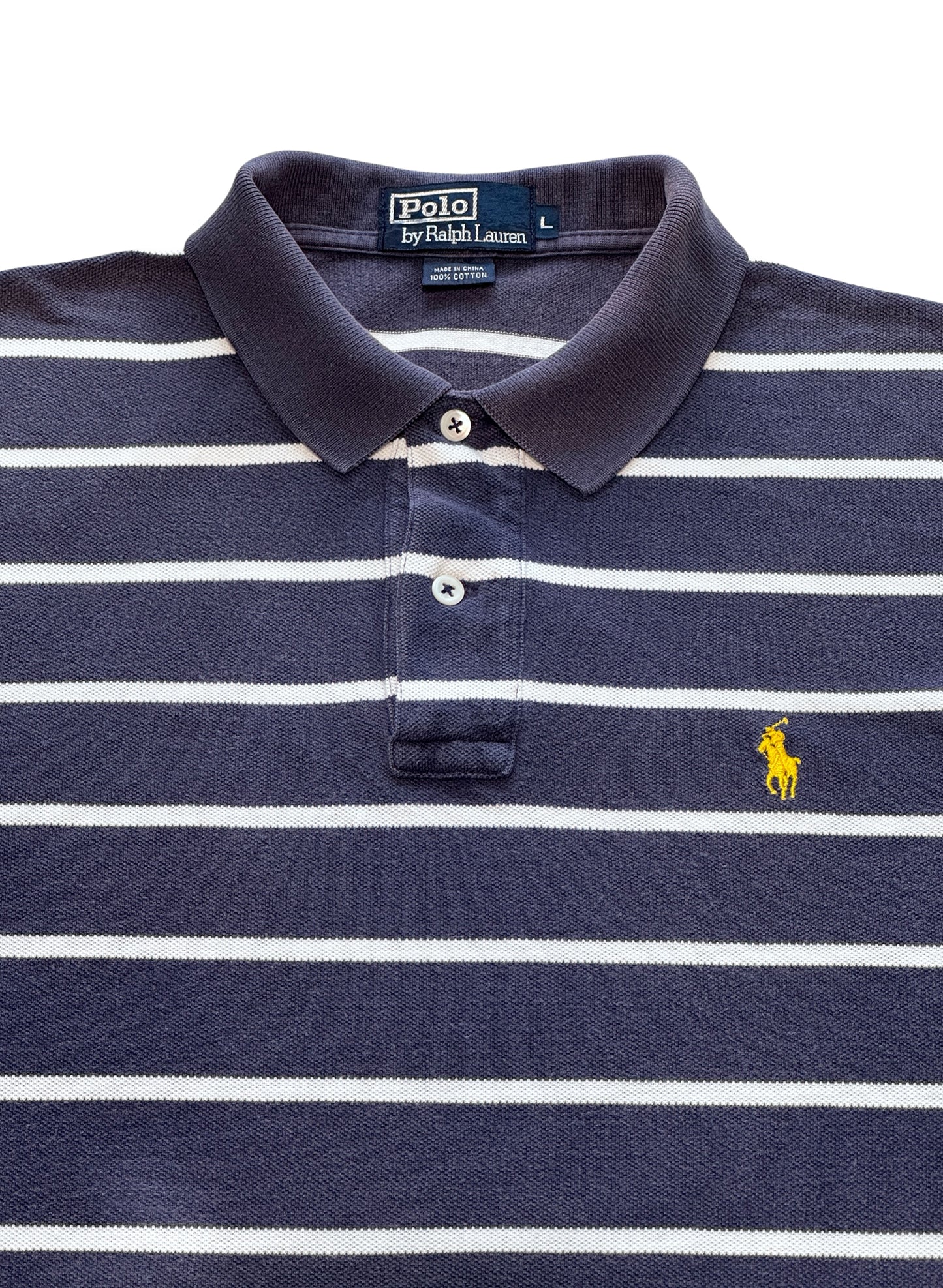 (SUP-681) Polo Ralph Lauren BORDER POLO SHIRT "FADE" - NAVY/WHITE