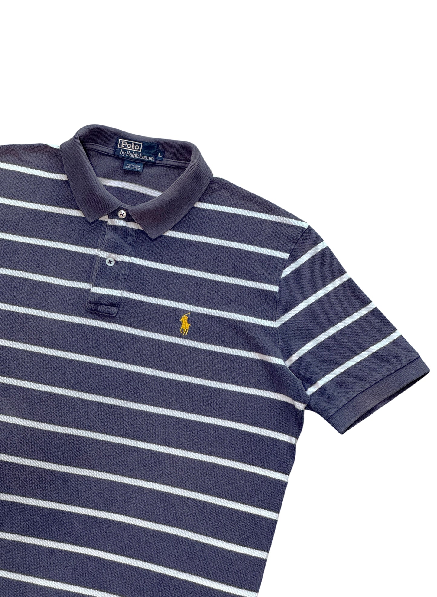 (SUP-681) Polo Ralph Lauren BORDER POLO SHIRT "FADE" - NAVY/WHITE