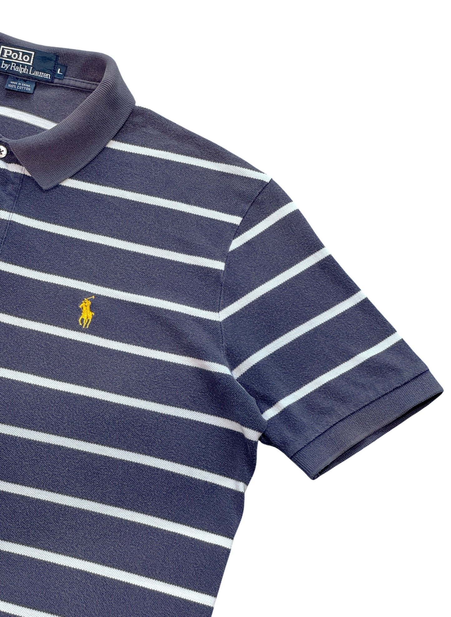 (SUP-681) Polo Ralph Lauren BORDER POLO SHIRT "FADE" - NAVY/WHITE