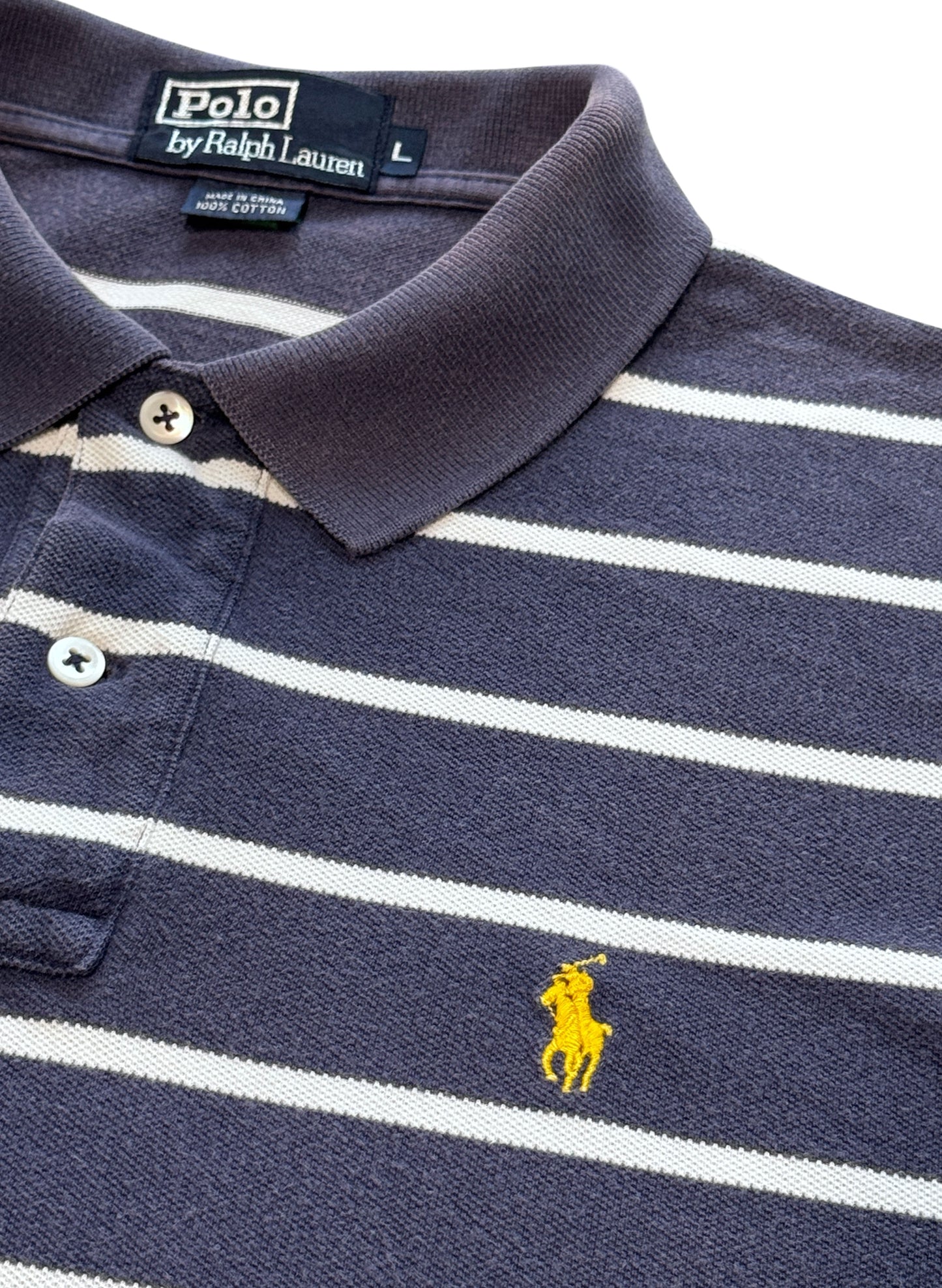 (SUP-681) Polo Ralph Lauren BORDER POLO SHIRT "FADE" - NAVY/WHITE