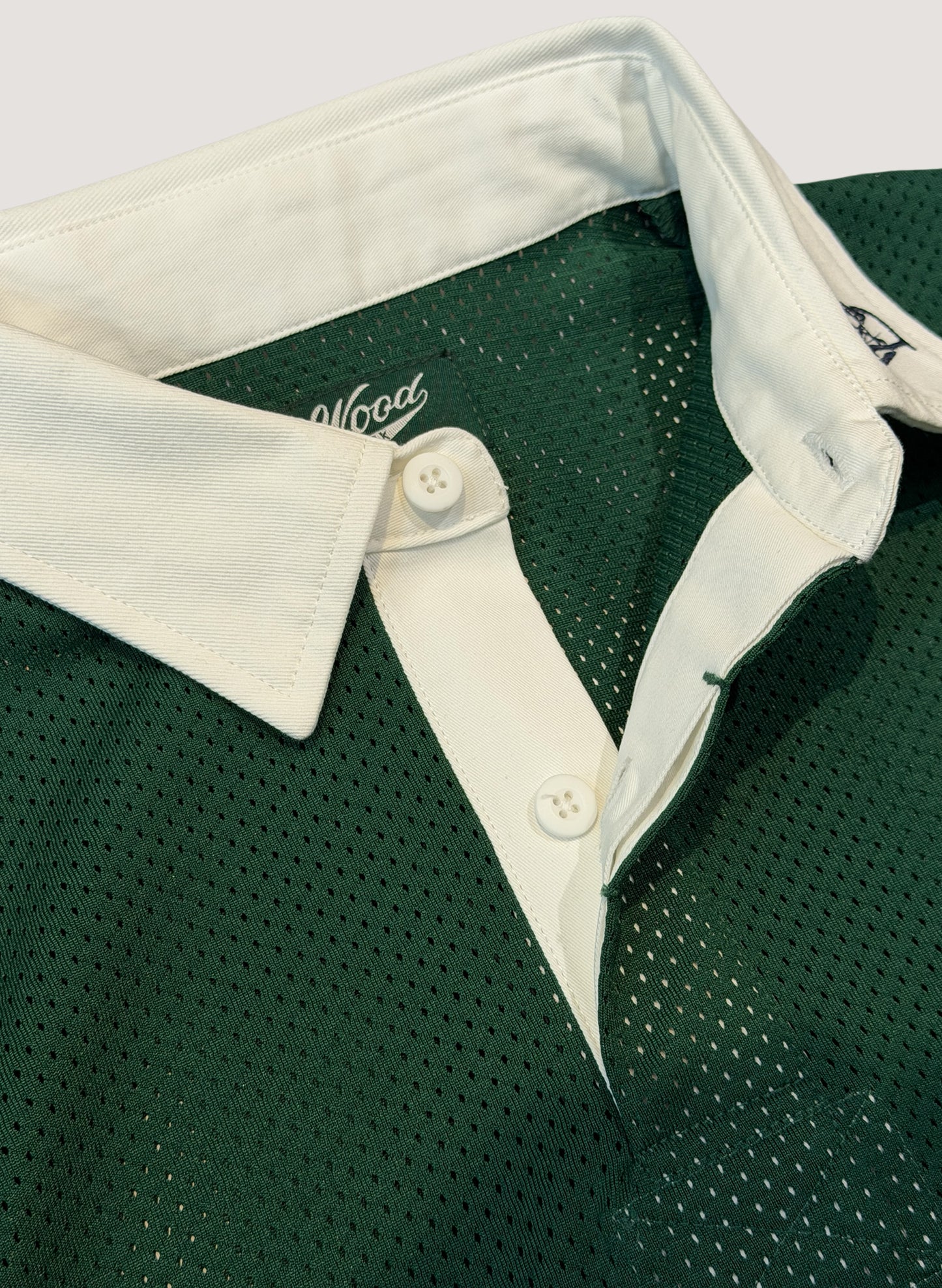 WOODBLOCK LS MESH RUGGER SHIRT GREEN/WHITE (WB-26SS-013)