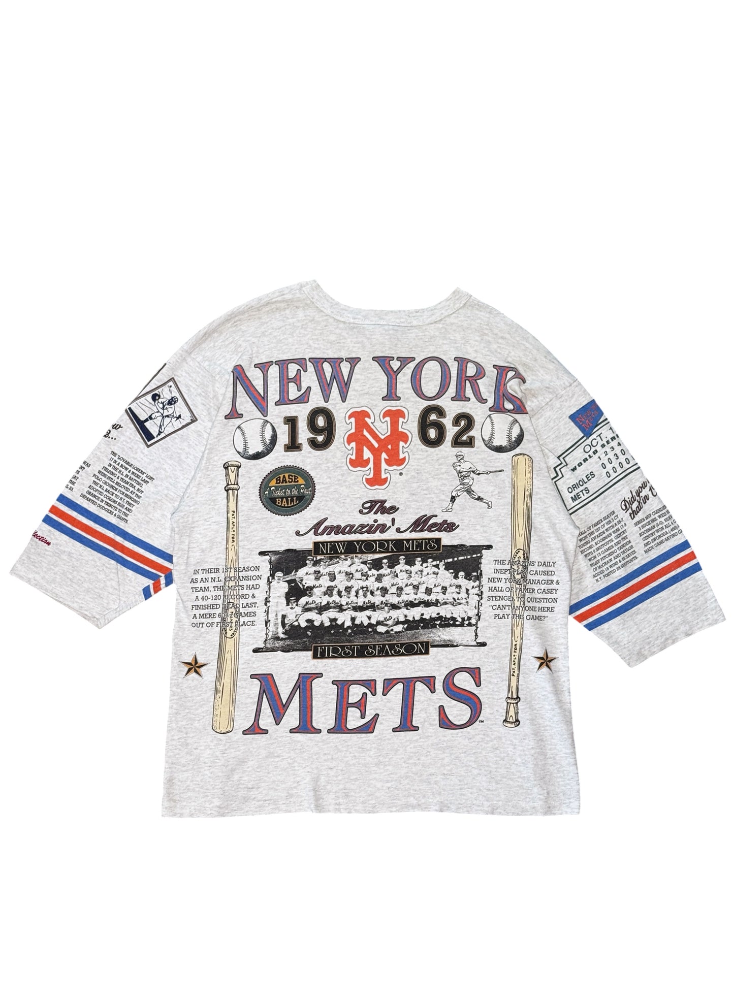 (SUP-807) MLB 1969 NEW YORK METS 3/4 SLEEVE TEE - MADE IN U.S.A. (L)