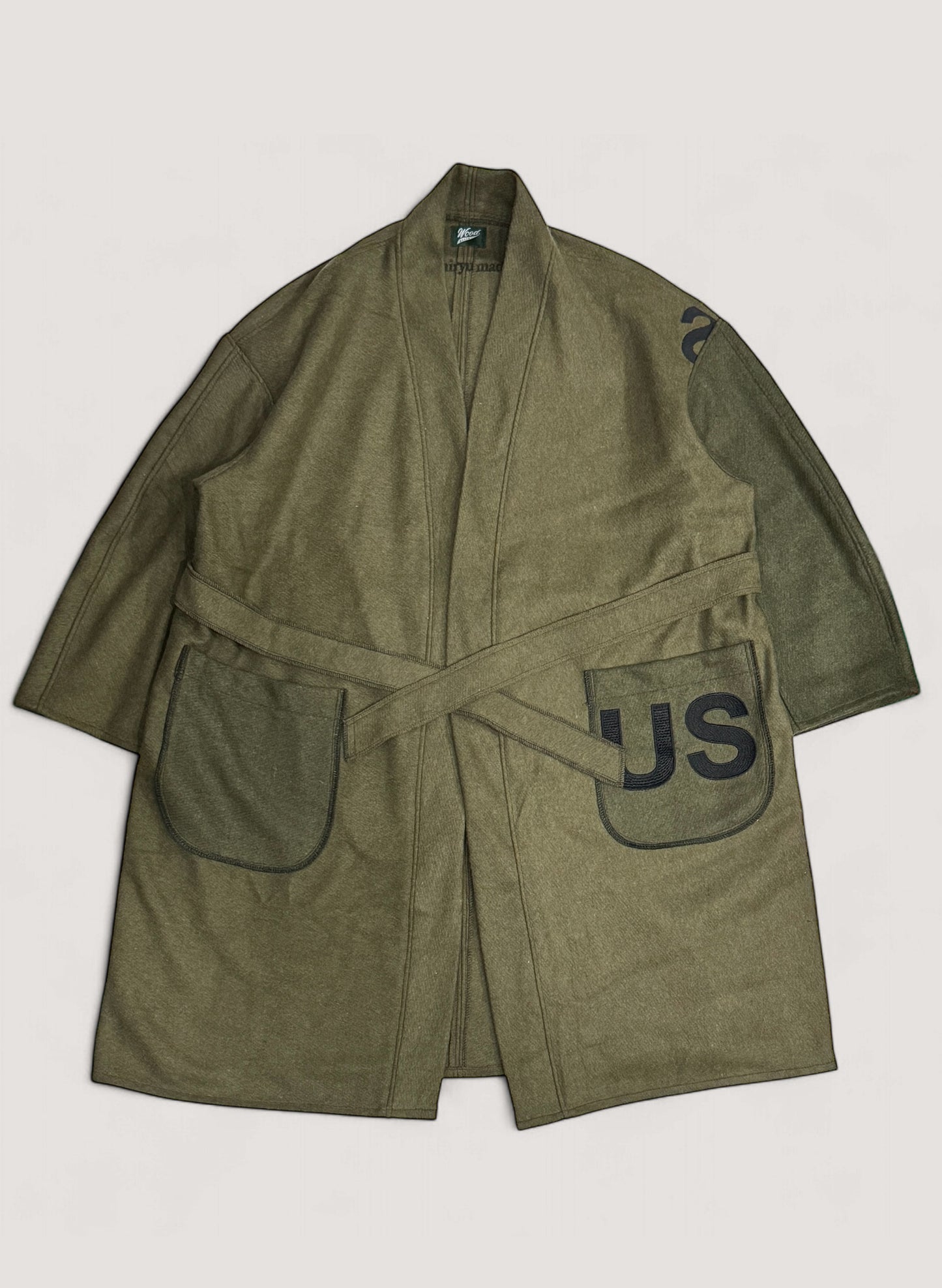 WOODBLOCK x Ichiryu made CUSTOMIZED US MILITARY WOOL BLANKET GOWN COAT B (WB-24AW-015)