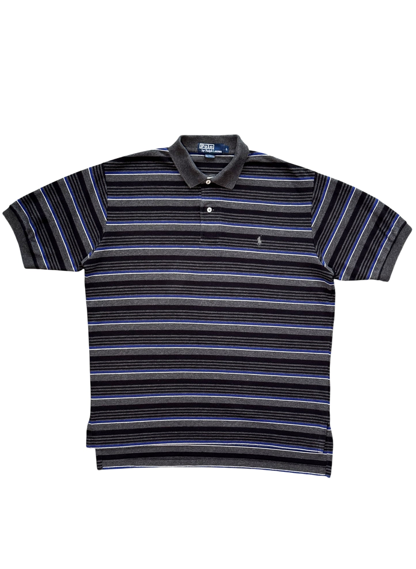 (SUP-682) Polo Ralph Lauren BORDER POLO SHIRT - GREY/BLACK/BLUE