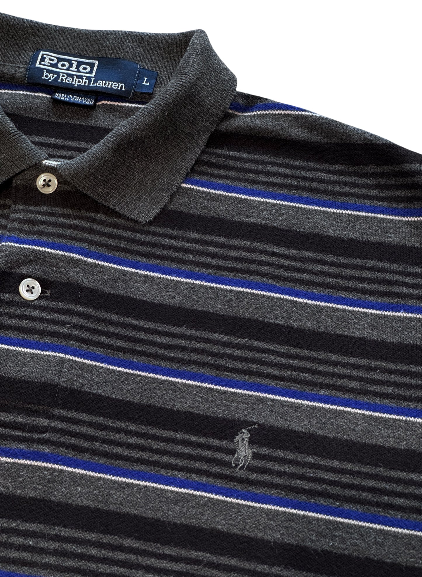 (SUP-682) Polo Ralph Lauren BORDER POLO SHIRT - GREY/BLACK/BLUE
