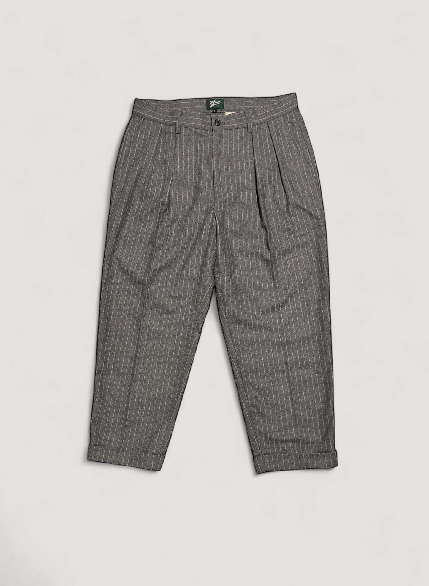 WOODBLOCK 2TUCK STRIPE WOOL TROUSER GREY STRIPE (WB-25AW-009)