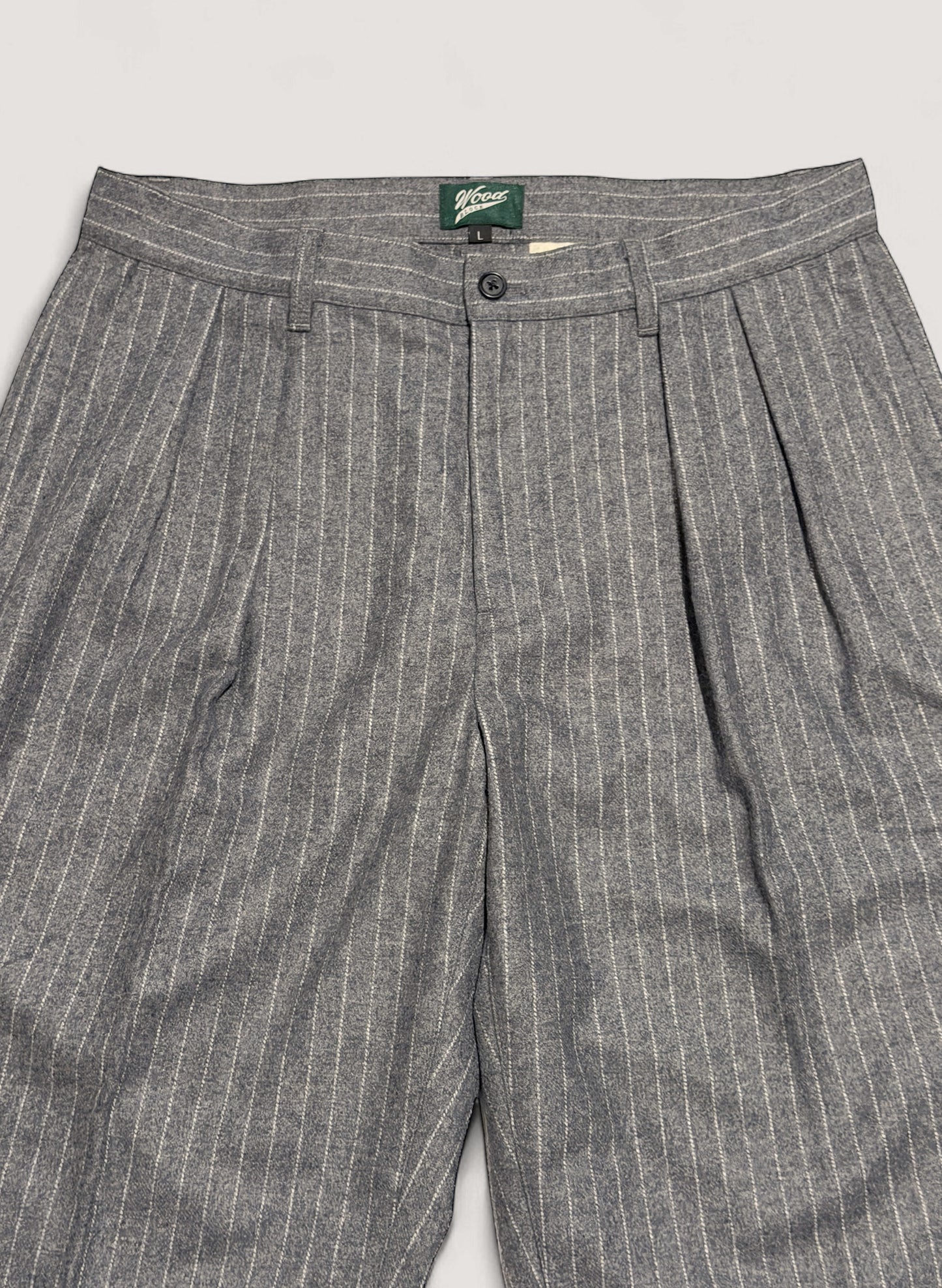 WOODBLOCK 2TUCK STRIPE WOOL TROUSER GREY STRIPE (WB-25AW-009)