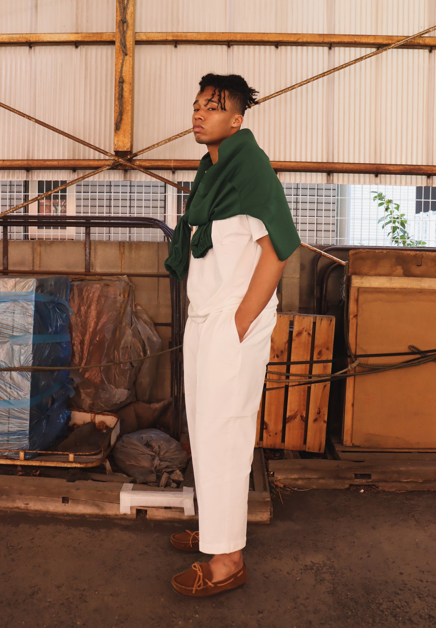 WOODBLOCK LS MESH RUGGER SHIRT GREEN/WHITE (WB-26SS-013)