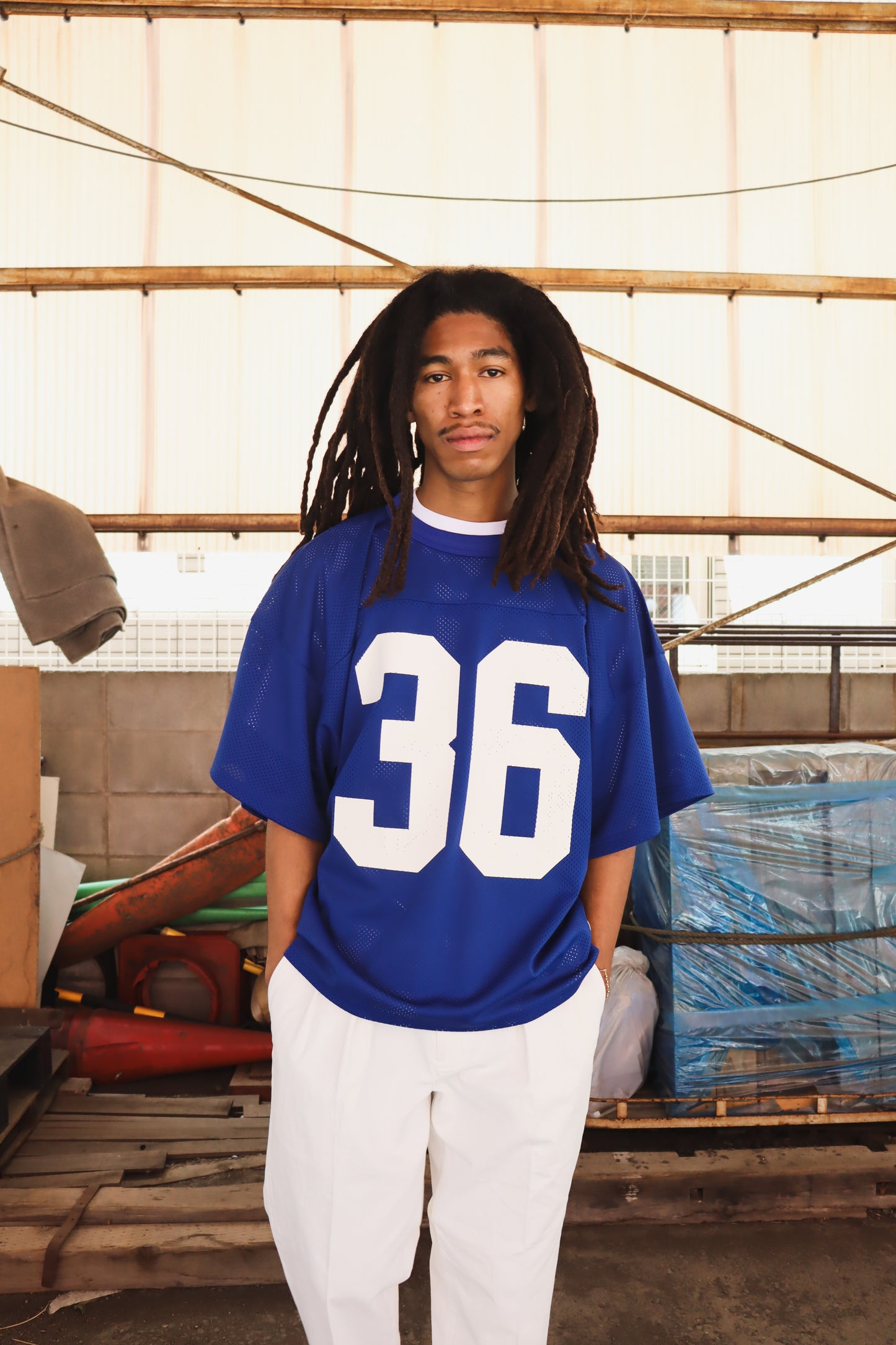 WOODBLOCK 36 S/S CREW NECK MESH FOOTBALL SHIRT BLUE/WHITE (WB-26SS-020)