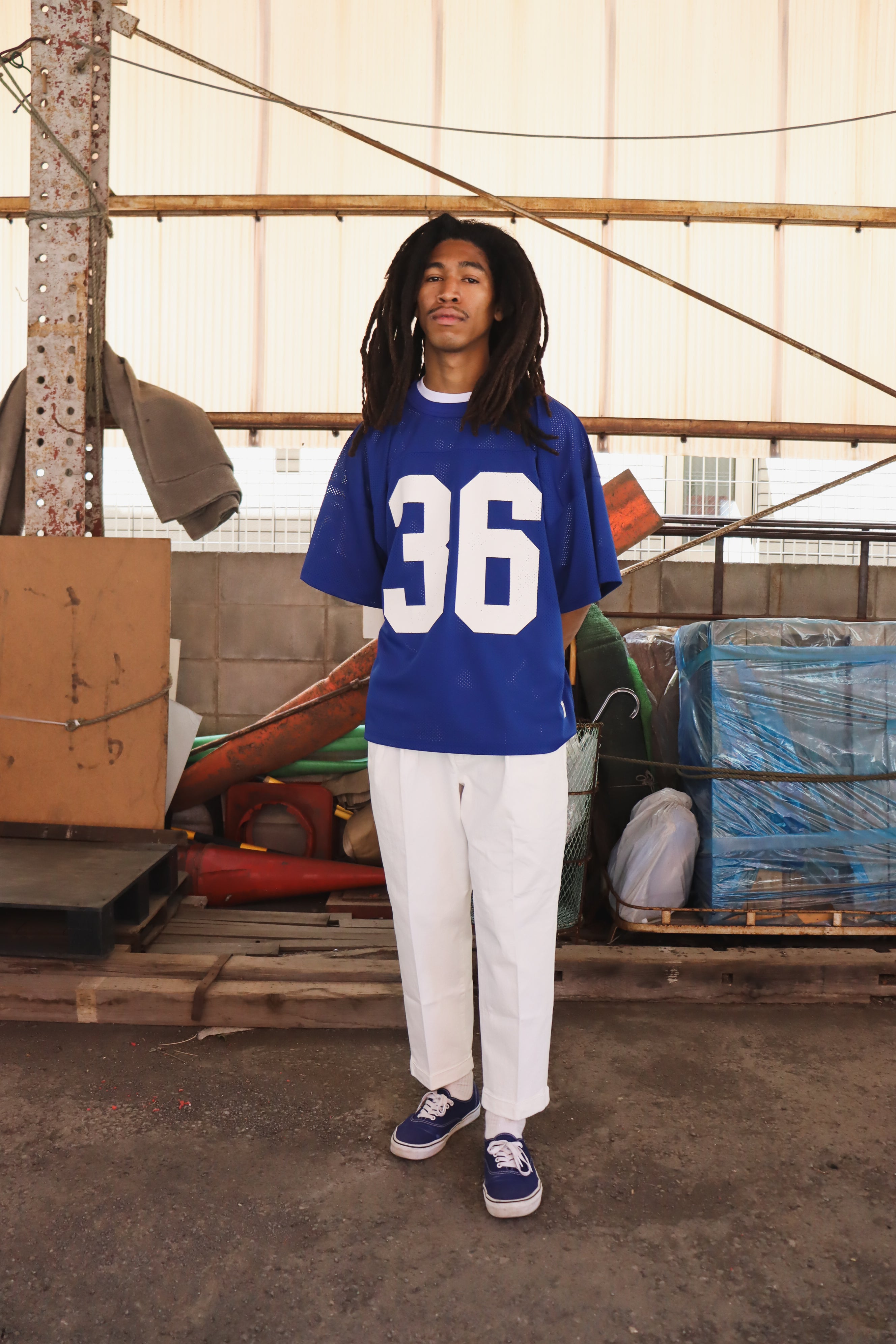 WOODBLOCK 36 S/S CREW NECK MESH FOOTBALL SHIRT BLUE/WHITE (WB-26SS-020
