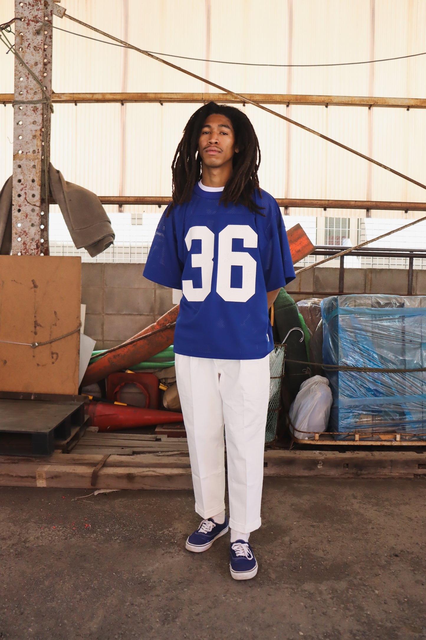 WOODBLOCK 36 S/S CREW NECK MESH FOOTBALL SHIRT BLUE/WHITE (WB-26SS-020)